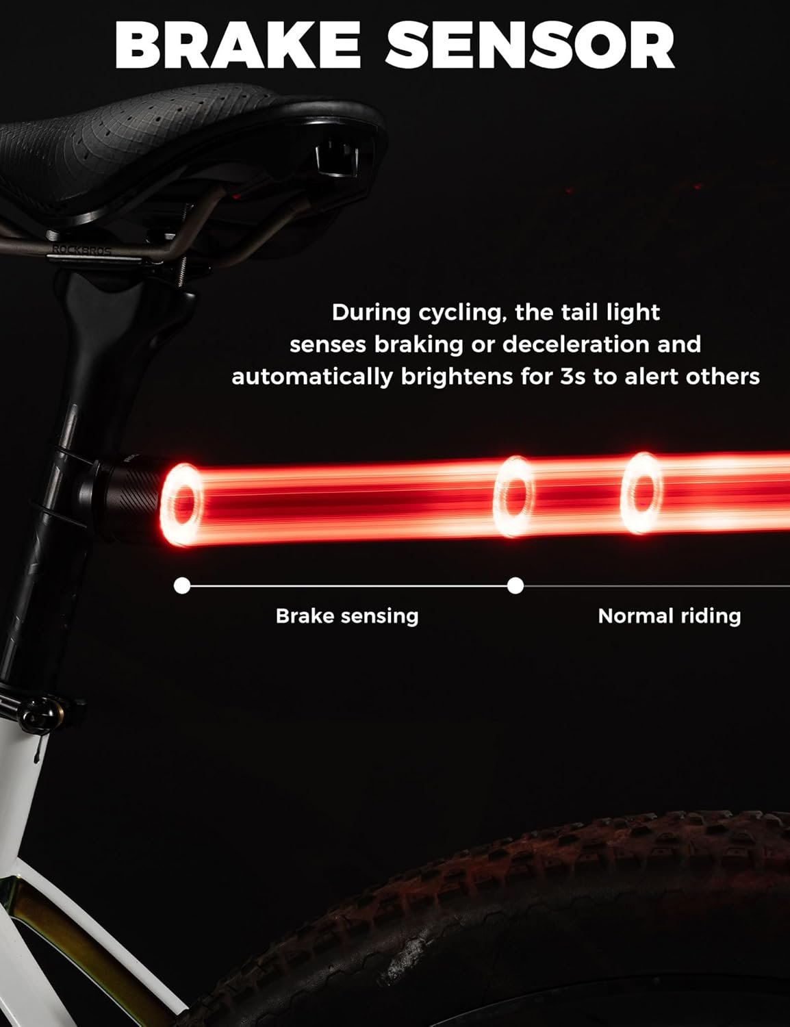 ROCKBROS Bike Tail Light Rear Rechargeable Bicycle Taillight Ultra Bright Bike Back LED Smart with 4 Modes IPX6 Waterproof for Safety, Warning, MTB, All Bikes Night Safety - Image 4