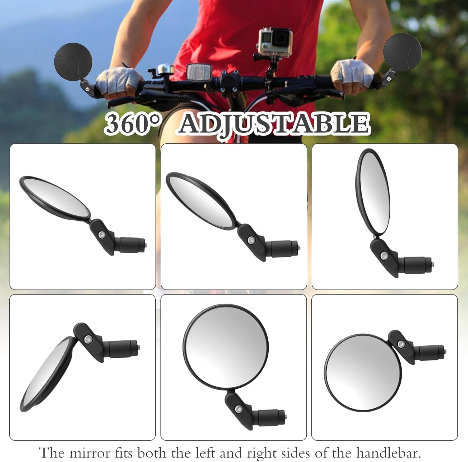 1pcs Bike Mirror for Handlebars, 360° Rotatable Bicycle Rear View Mirror, Wide Angle Convex Bike Mirror, Secure Bar End Mirror for Road Bike & Daily Commuting - Image 3