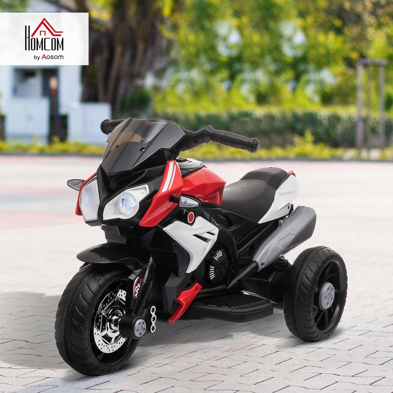 HOMCOM Kids 6V Electric Ride On Motorcycle Electric Motorbike w/Lights Music Horn 3 Wheel Outdoor Play Toy for 3-5 Years, Red - Image 2