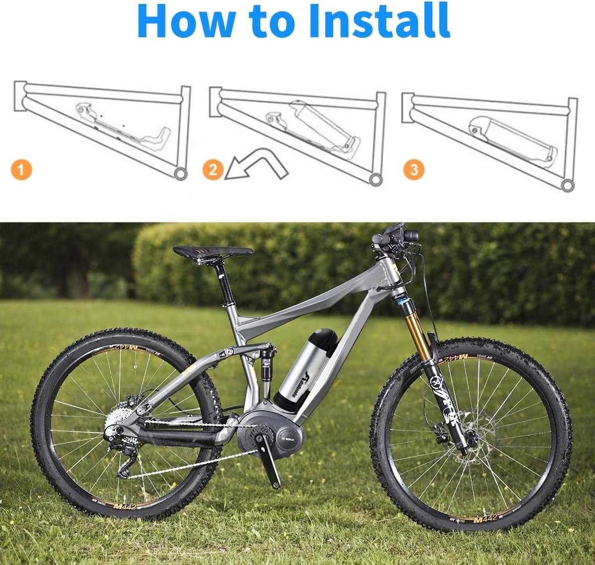 36V Ebike Battery 10AH Water Bottle Electric Bike Battery Silver Removable Electric Lithium Bicycle Batteries with Charger, Indicator Light, Base Holder - Image 5