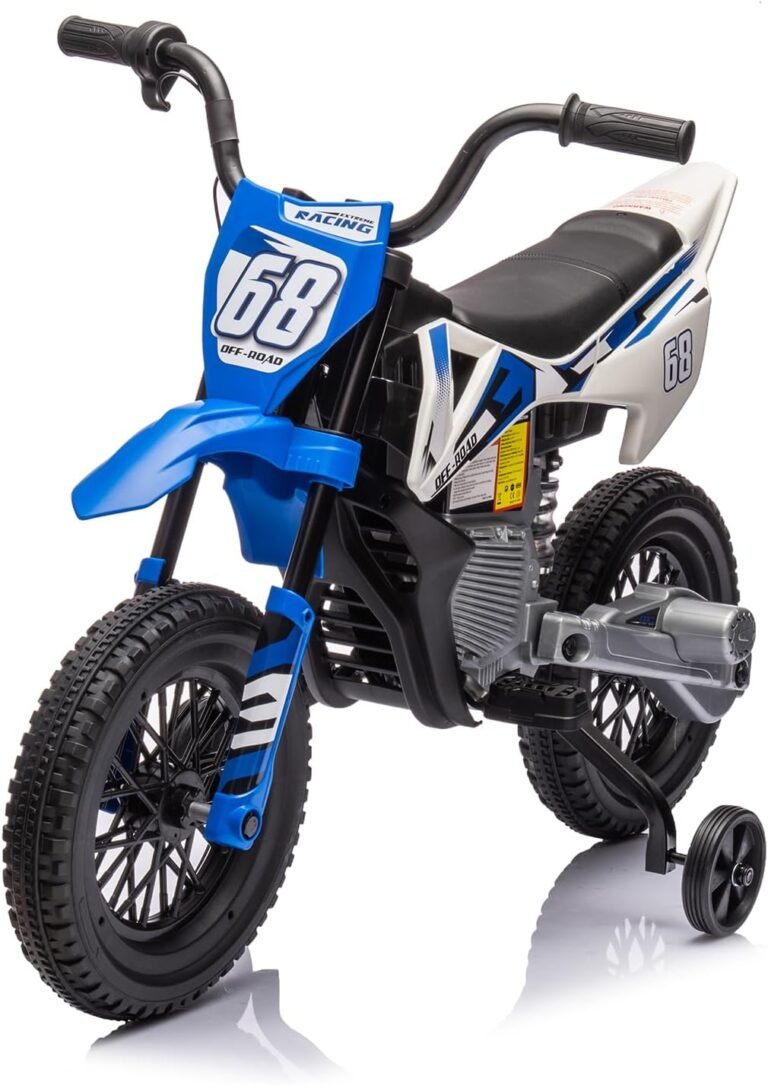 Kids Electric Ride On Bike, 12V Children’s Motorcycle Motorbike, Ebike Scooter with Lights & Music, Dual 390 Motors, 4.5AH Battery, Stable Training Wheels, Outdoor Ride On Toy for Boys Girls, Blue