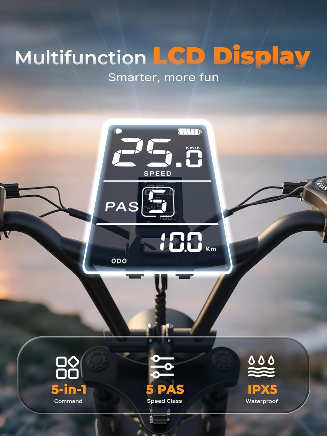 VARUN Electric Bike, Max 100KM EBike, 48V 13Ah Removable Battery, All-Terrain Electric bicycle, 5 PAS LCD Display, Dual Suspension, LED Indicators, 16" x 4.0 Fat Tire for Teens & Adults - Image 3