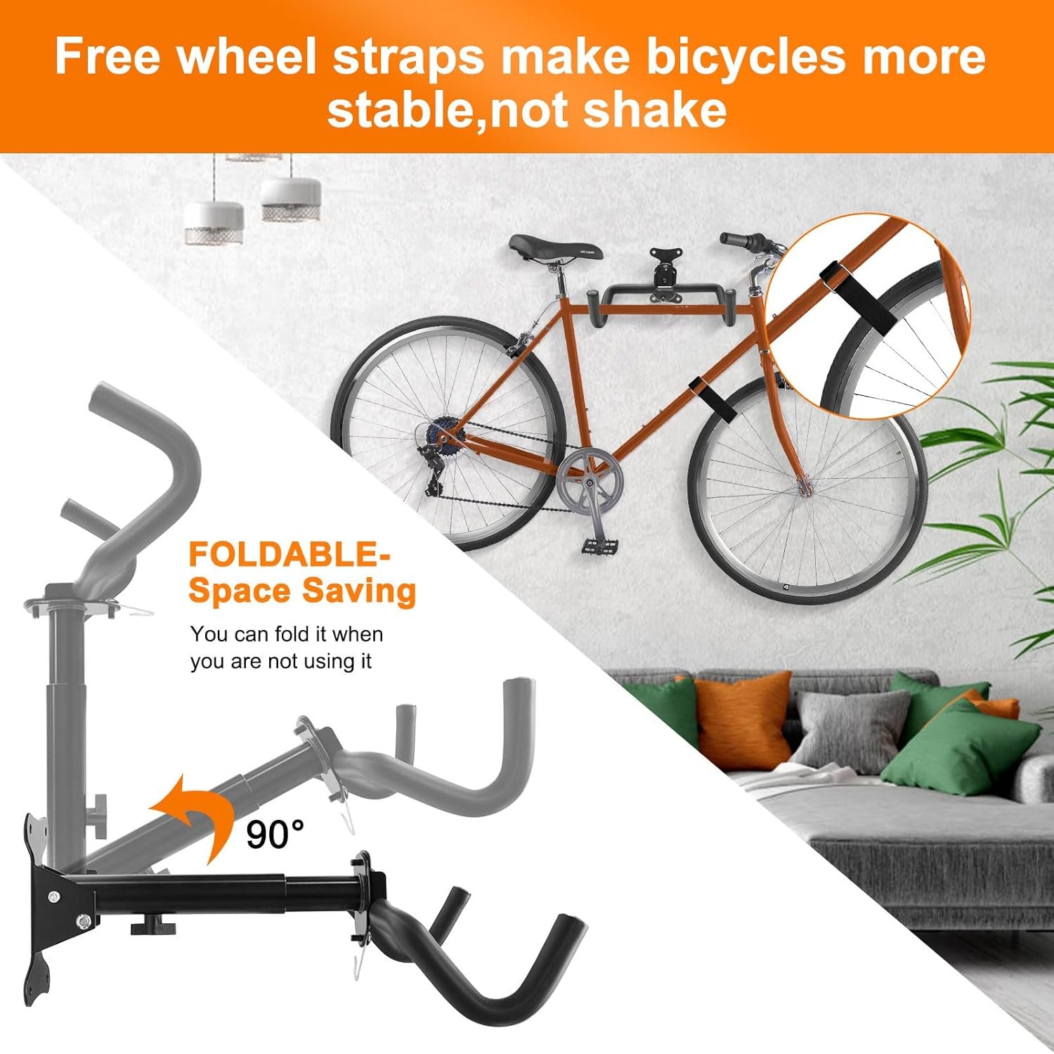 2PCS Bike Wall Mounts Cycling Rack Hanger Space-Saving Bicycle Storage Rack for Indoor Garage Wall Holder Hook for Road Mountain Hybrid Bikes (Black + Silver) - Image 4
