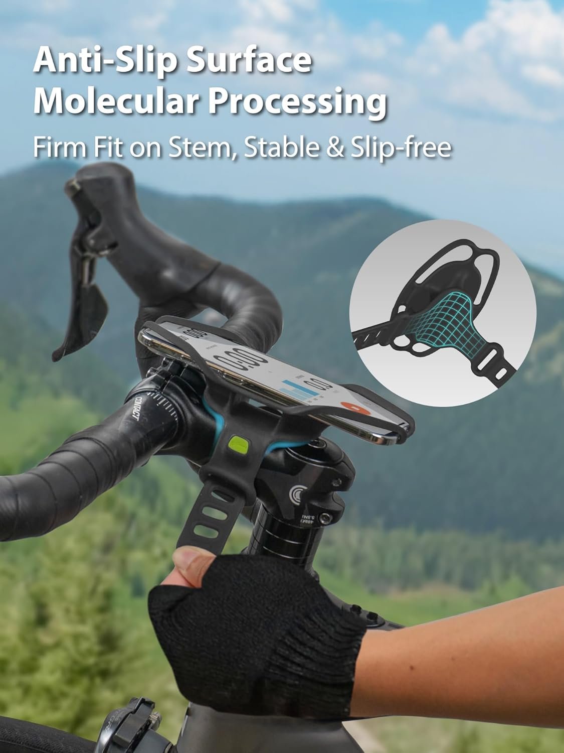 Bone Bike Tie 6 Pro, Bicycle Phone Mount for Stem, Scratch-Free & Shock-Absorbing Silicone MTB Holder with Dual-Strap Protection, Cycling Phone Carrier for iPhone & 4.7"–7.2" Smartphones (Stem) - Image 4