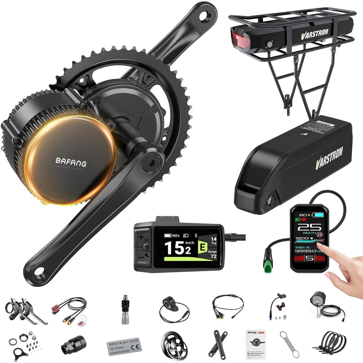 BAFANG Mid Drive Ebike Conversion Kit, BBS01B BBS02B BBS-HD 36V 48V 52V Mid Drive Motor Kit with Optional Battery & Display, DIY Electric Bike Conversion for BB 68-73/100 /120MM
