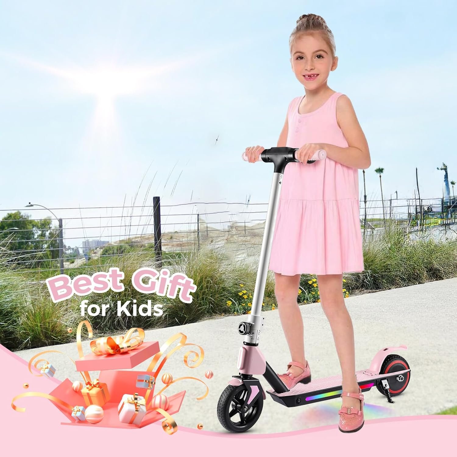 Electric Scooter, 6.5'' Foldable Electric Scooter, Colorful Lights Electric Scooters for Ages 6-12, 8Mph, 5 Miles of Range, LED Display, Safe Kids E-Scooter - Image 7