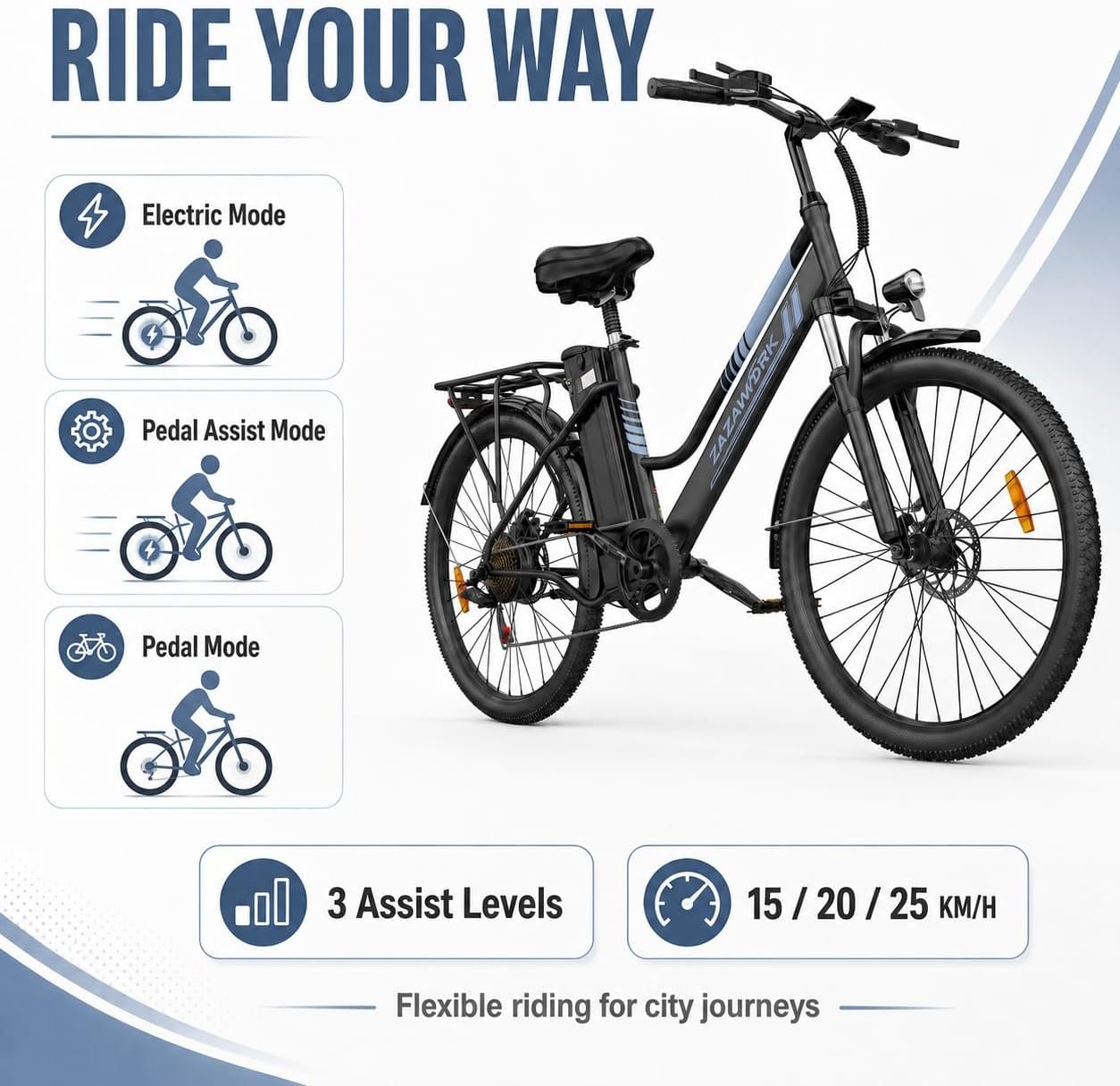 E Bikes for Men Adults, 250W Electric Bike with 39nm Torque, 36V20AH Battery 100-120km Range, 7-Speed Disc Brake & Spring Shock Absorber, 26 Inch Electric Bicycle for Outdoor & Commute - Image 2