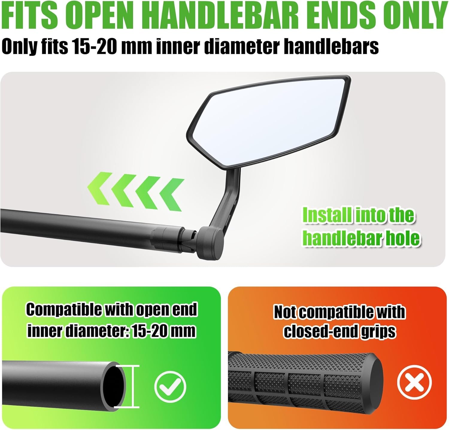 RBRL Bike Mirror Rotatable HD Safety Convex Bar End Mirror, Scratch Resistant Wide Angle Bicycle Shatterproof Side Mirrors, Mirrors for Electric Bikes Universal (Right) (RM12E-1) - Image 4