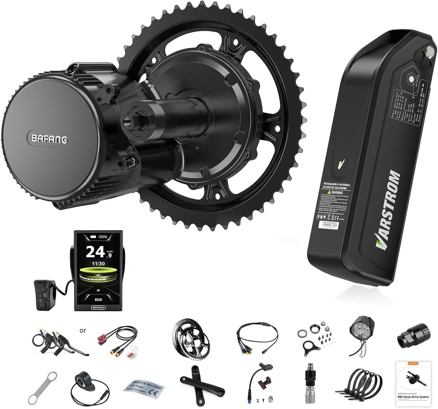 BAFANG 48V 250W Mid Drive Kit BBS01B CAN Bus Electric Bike Conversion kit DPC010 Display & 44T Chainring & Optional Battery for BB68-73MM Bike DIY Ebike Kit