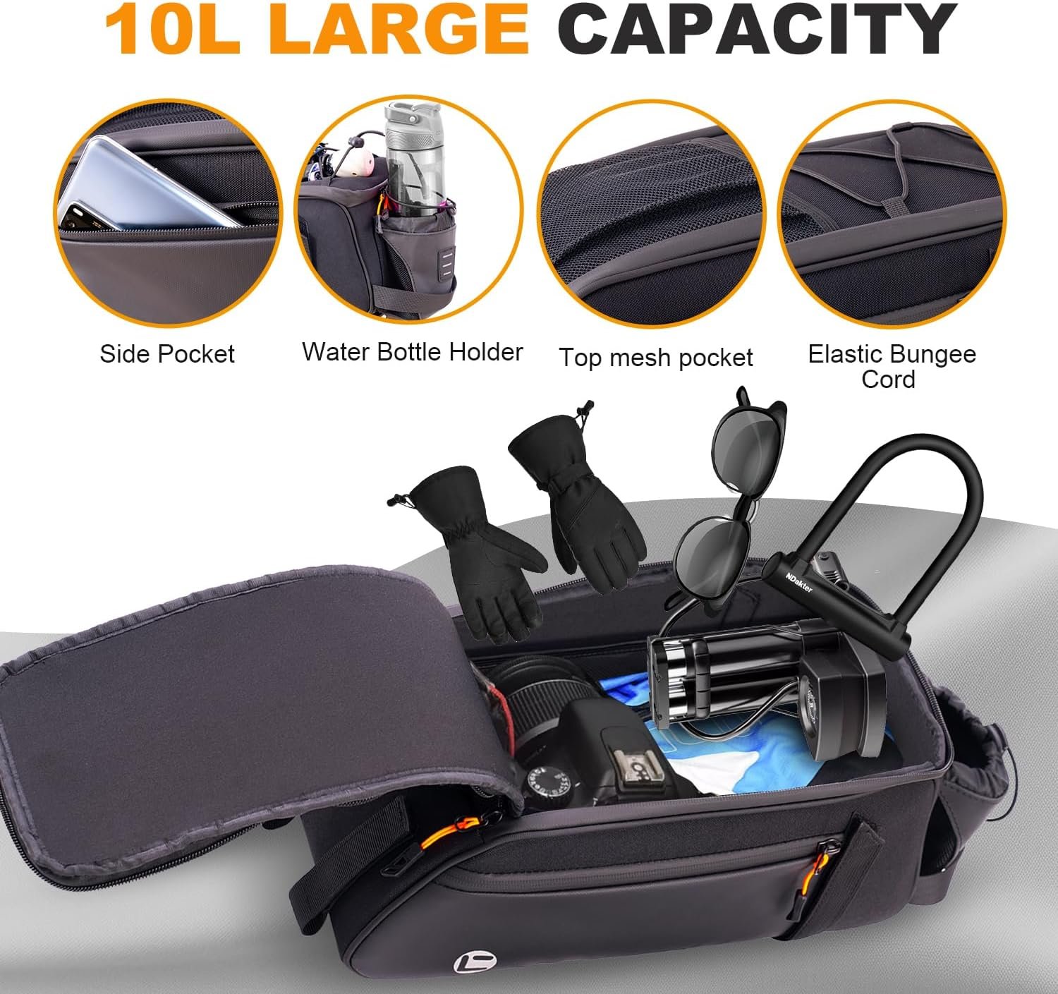 NDakter Bike Bags, 10L Bicycle Rear Rack-Waterproof 3 in 1 Ebikes Trunk Bag, Reflective Electric Bike Saddle Panniers Bag with Shoulder Strap (10L Waterproof 3 in 1) - Image 4