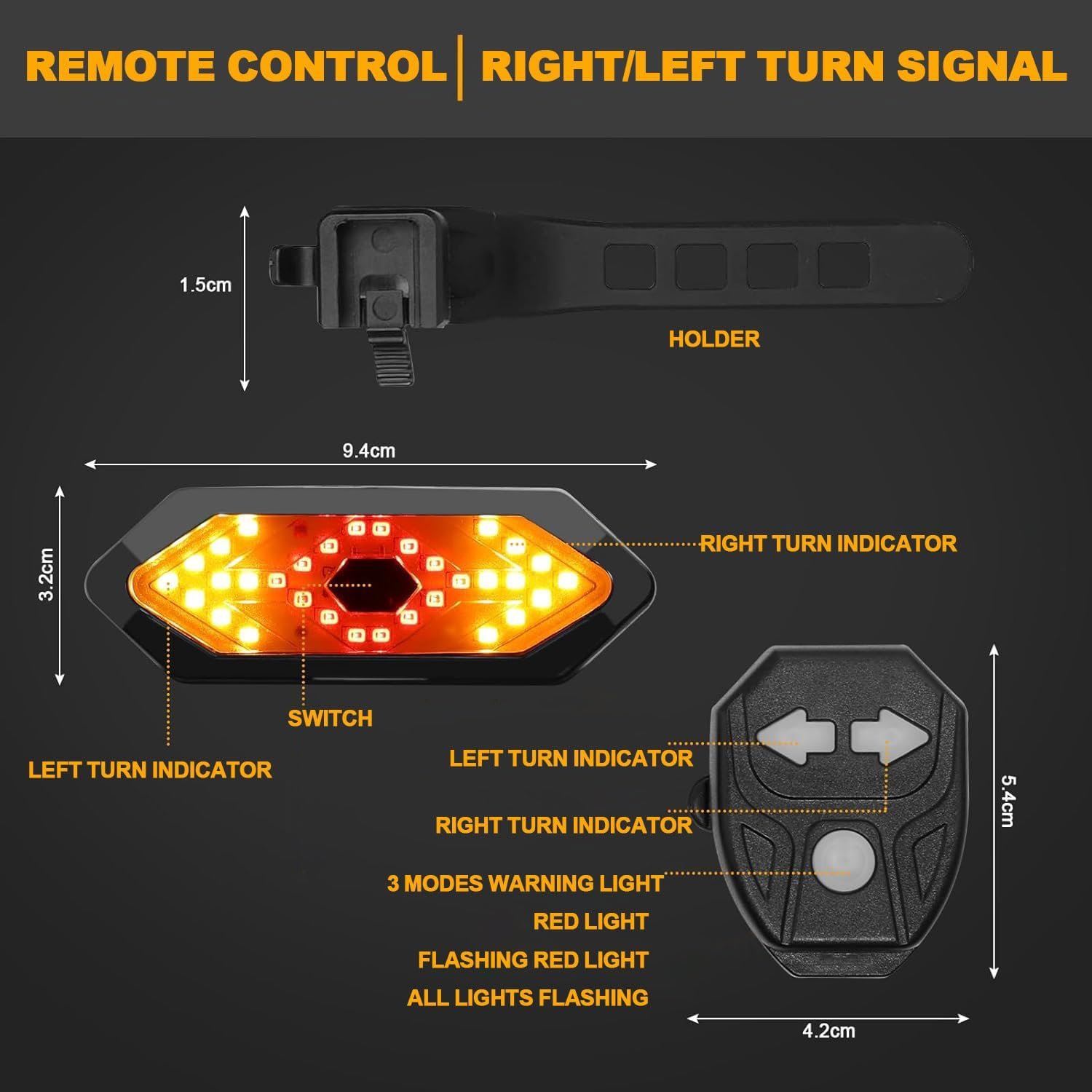 EBUYFIRE Rear Bike Light with Indicators -Bike Lights 5 Lighting Modes USB Rechargeable Tail Lamp with Wireless Remote and Safety Horn - for Cycling Helmet and Seatpost with IPX4 Water Resistance - Image 3