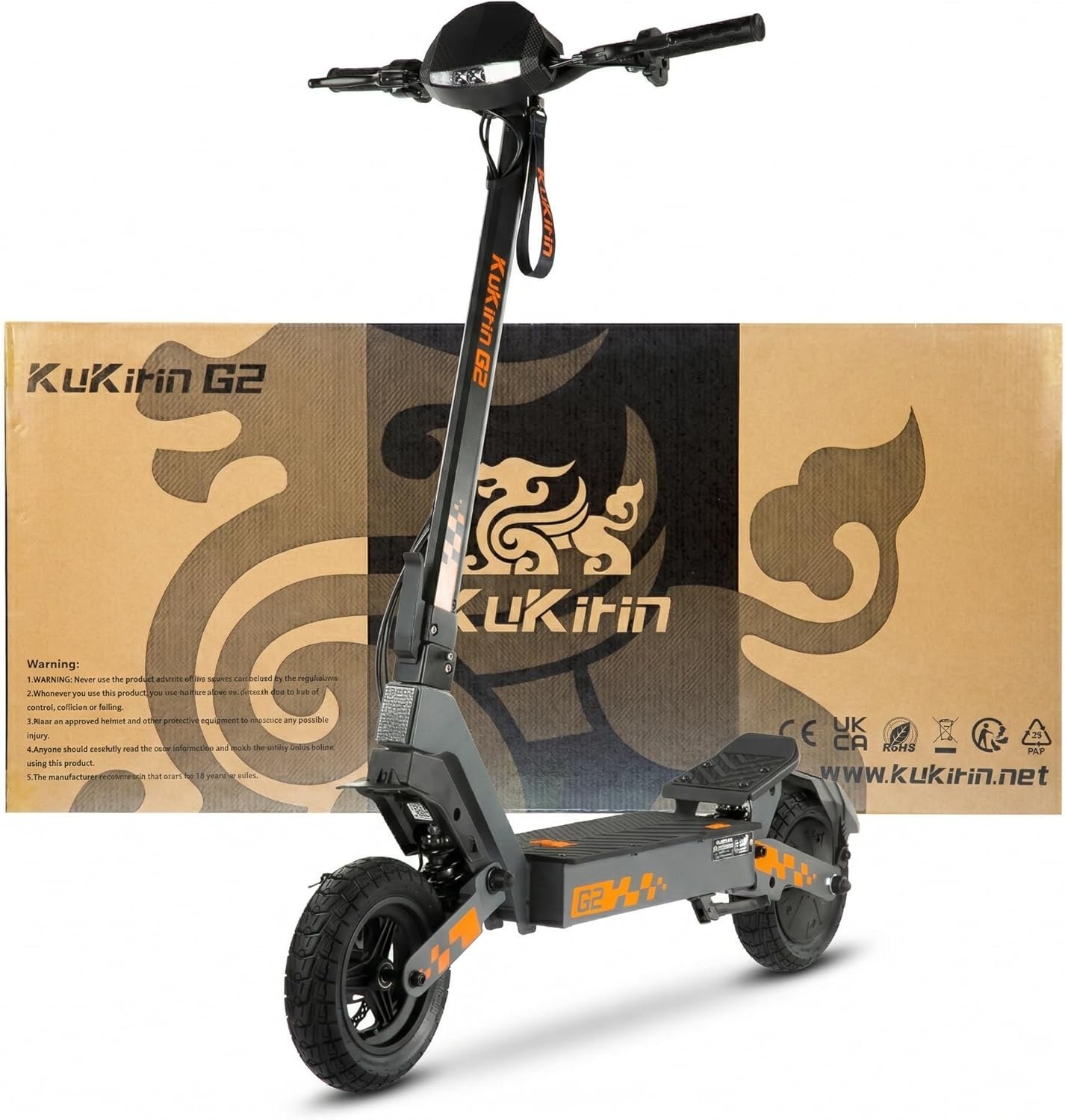 KuKirin G2 Electric Scooter for Adults, Long Range Foldable E Scooter, 55km Range, 10-Inch Off-Road Tyres, Dual Suspension, Dual Brakes, Touch Display, IPX4 Water Resistant, EN17128