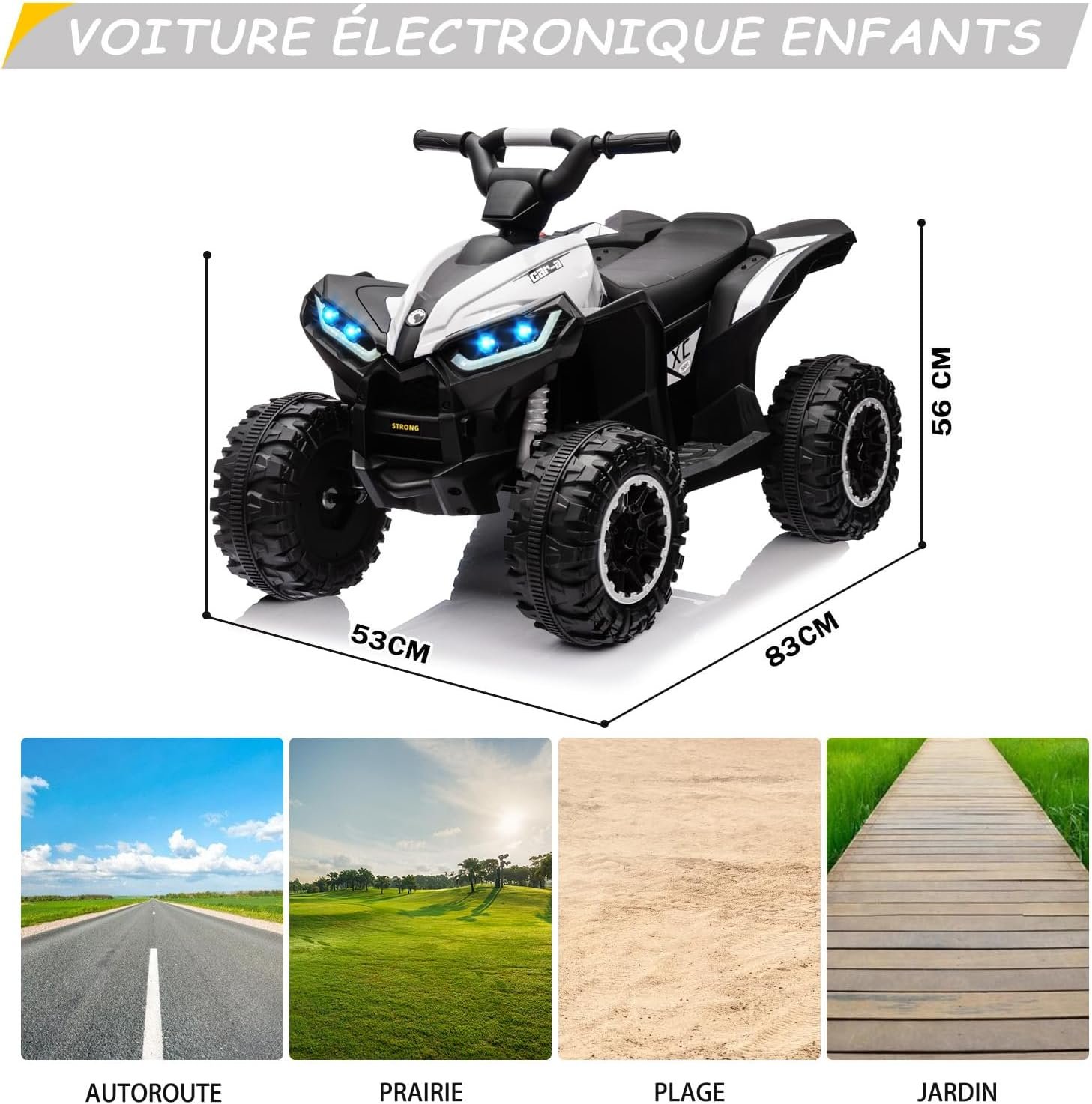 Aptliton Kids Electric Quad Bike 12V, Ride On Car ATV Toy with Remote Control, Music, LED, Horn, 2 Speed, for Ages 3-5 Years, 83 x 53 x 56 cm (White) - Image 7