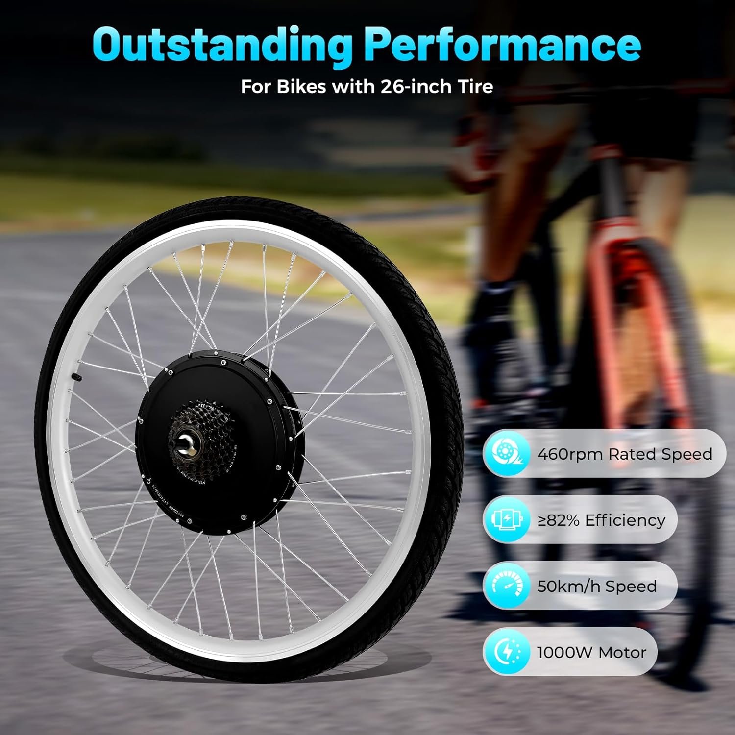 48V 1000W Electric Bike Rear Wheel Kit Hub Motor Conversion Set for 26 Inch Bicycle DIY E Bike PAS System LCD Display Disc Brake Brake Lever Controller Flywheel - Image 4