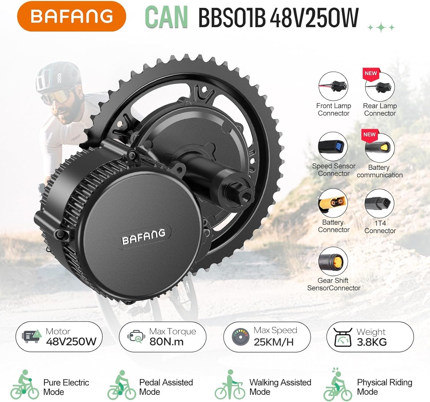 BAFANG 48V 250W Mid Drive Kit BBS01B CAN Bus Electric Bike Conversion kit DPC010 Display & 44T Chainring & Optional Battery for BB68-73MM Bike DIY Ebike Kit - Image 2