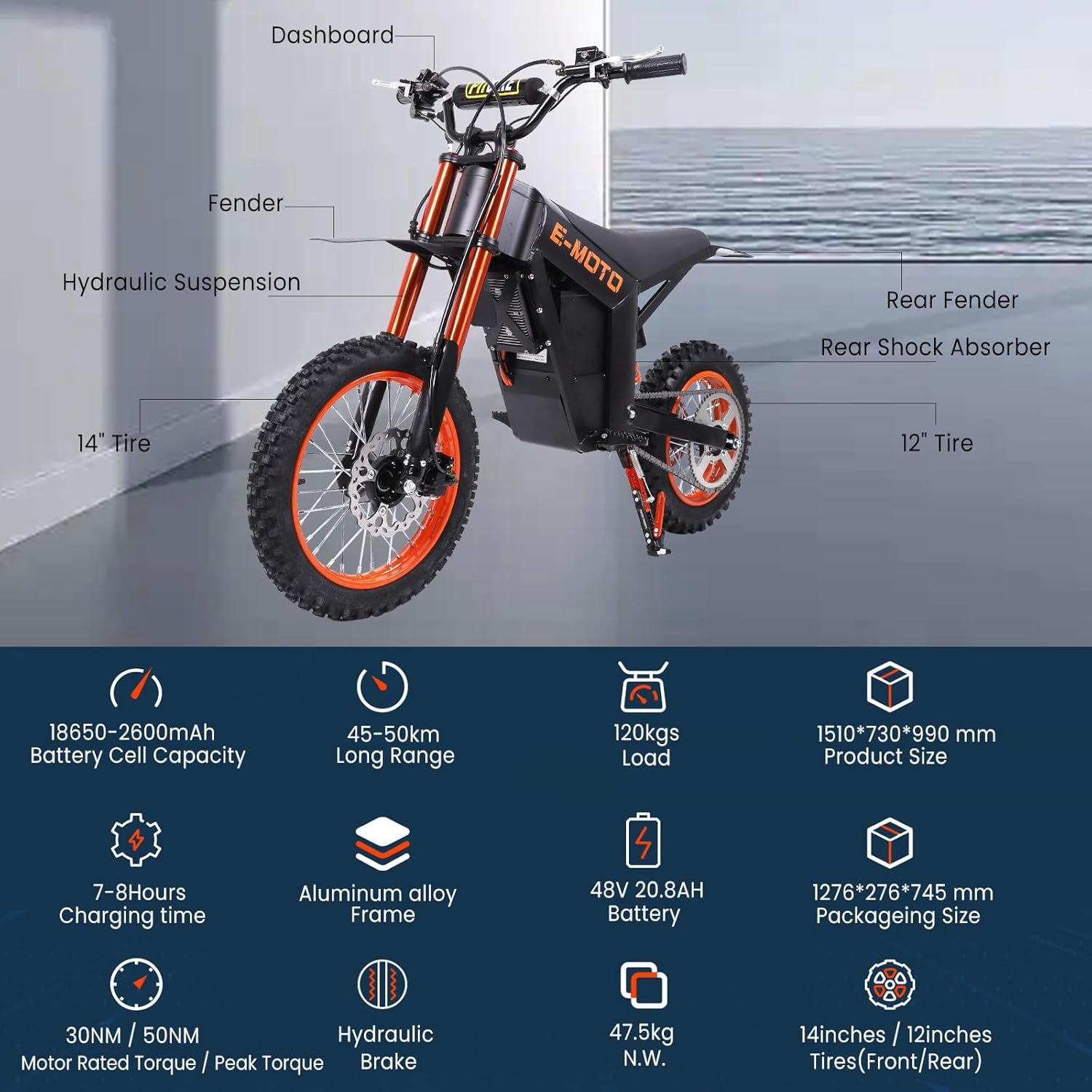 Electric Bike Adults Teens - 14"/12" 20*4"Fat Off road Dirt Bike, 48V 18Ah/20.8Ah Battery 45KM/60KM Long Rang Electric Bikes,Hydraulic Suspension & Brake Ebike,3 Riding Modes Electric-Dirt-Bike - Image 9