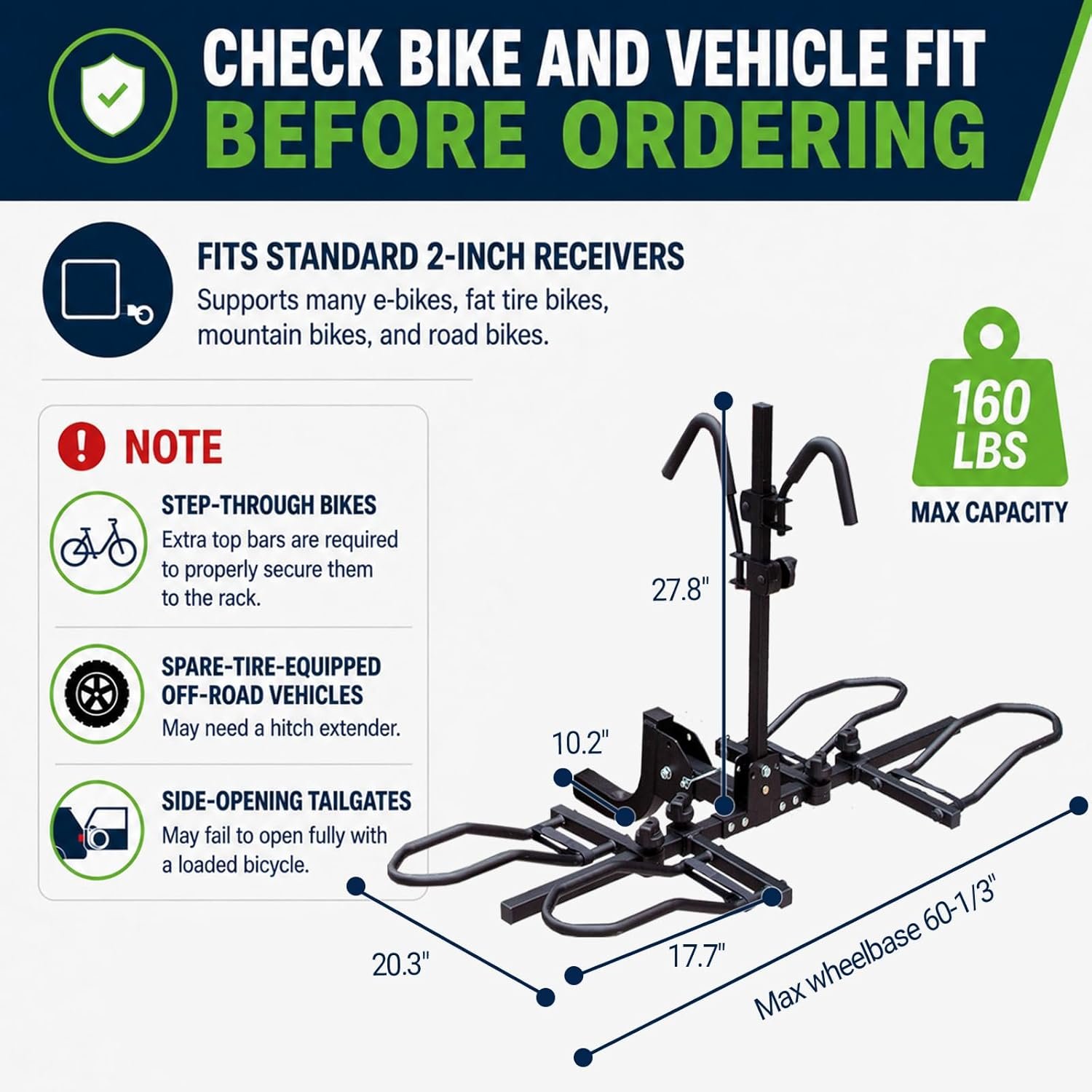 Bike Rack for Car - 2 Electric Bike Rack Trunk Carrier for SUV Caravan Jeep 2 Inch Receiver Foldable and Heavy Duty Bracket for Car - Image 3