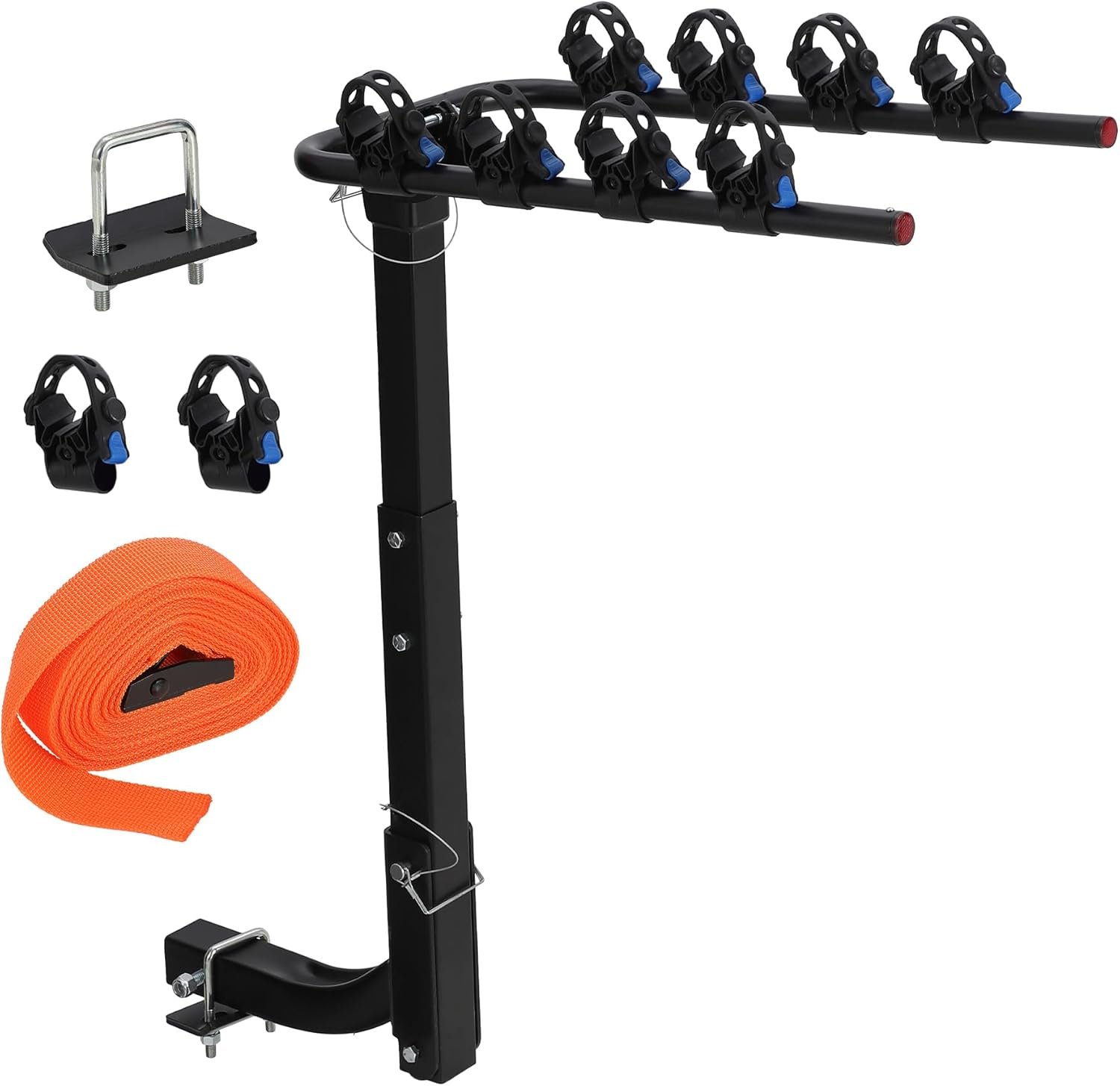 Car Bike Rack, Tow Bar Mounted Bike Carrier for 4 Bikes – Steel Bicycle Rack with Anti-Wobble Lock System, Hitch Tightener & Safety Straps, Easy Assembly for Cars, SUVs, MPVs & Vans – Black - Image 7