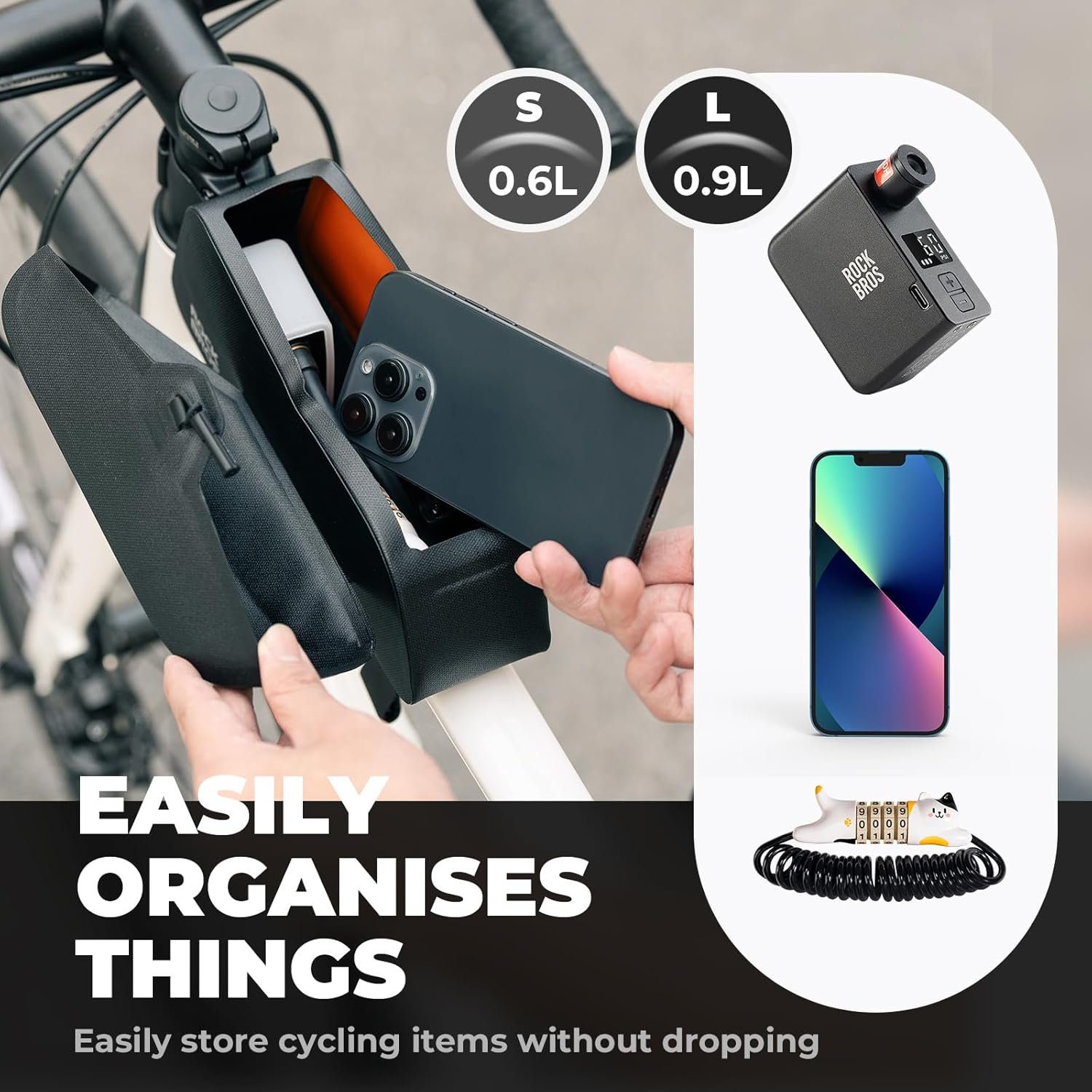 ROCKBROS 100% Waterproof Bike Top Tube Bag with Magnetic Lid, Zipless Bike Frame Triangle Bag Durable and Lightweight 0.6L/0.9L, Suitable for Gravel Bikes, Road Bikes and MTB - Image 5