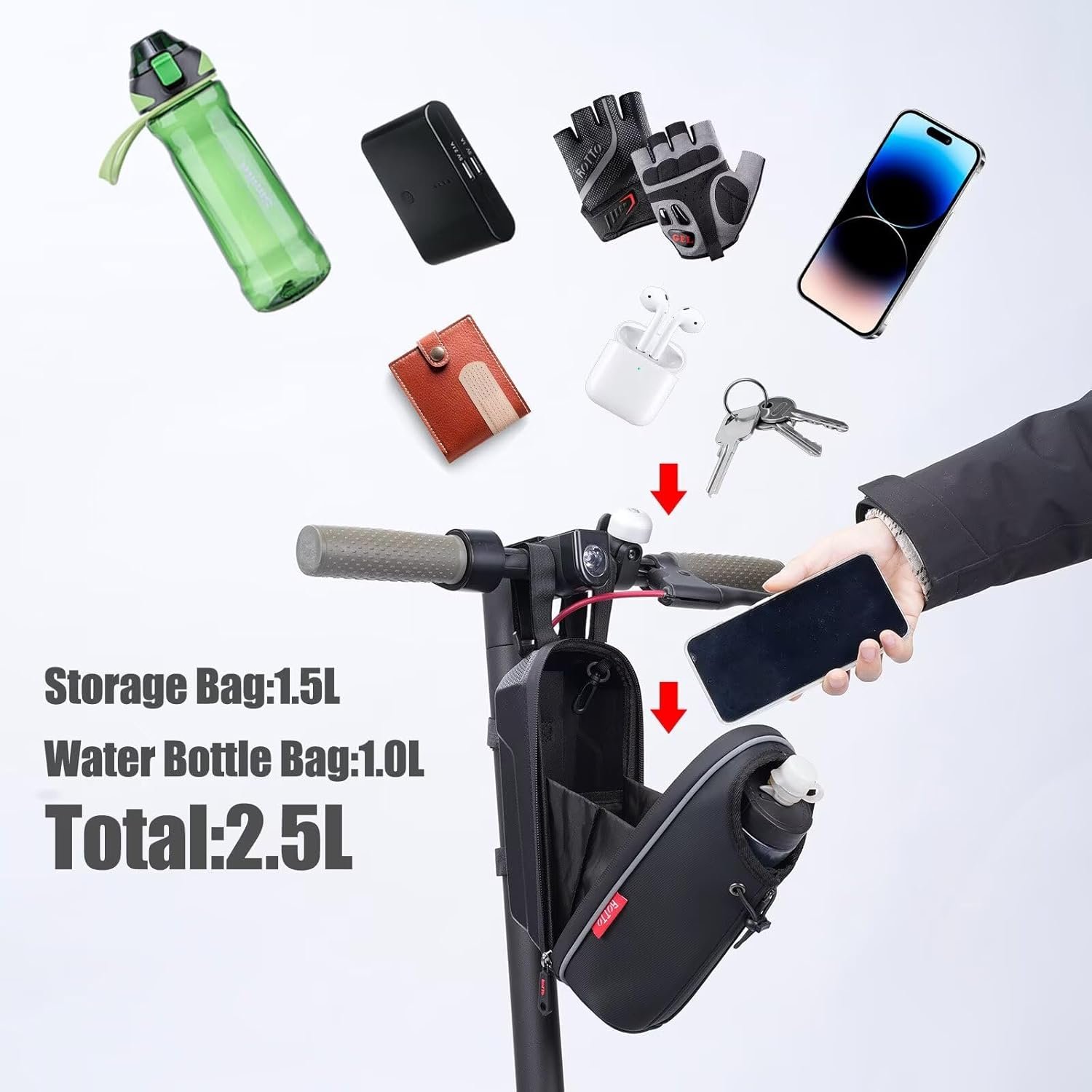ROTTO Electric Scooter Bag with Water Bottle Bag Holder for Escooter Folding Bike Ebike Waterproof - Image 4