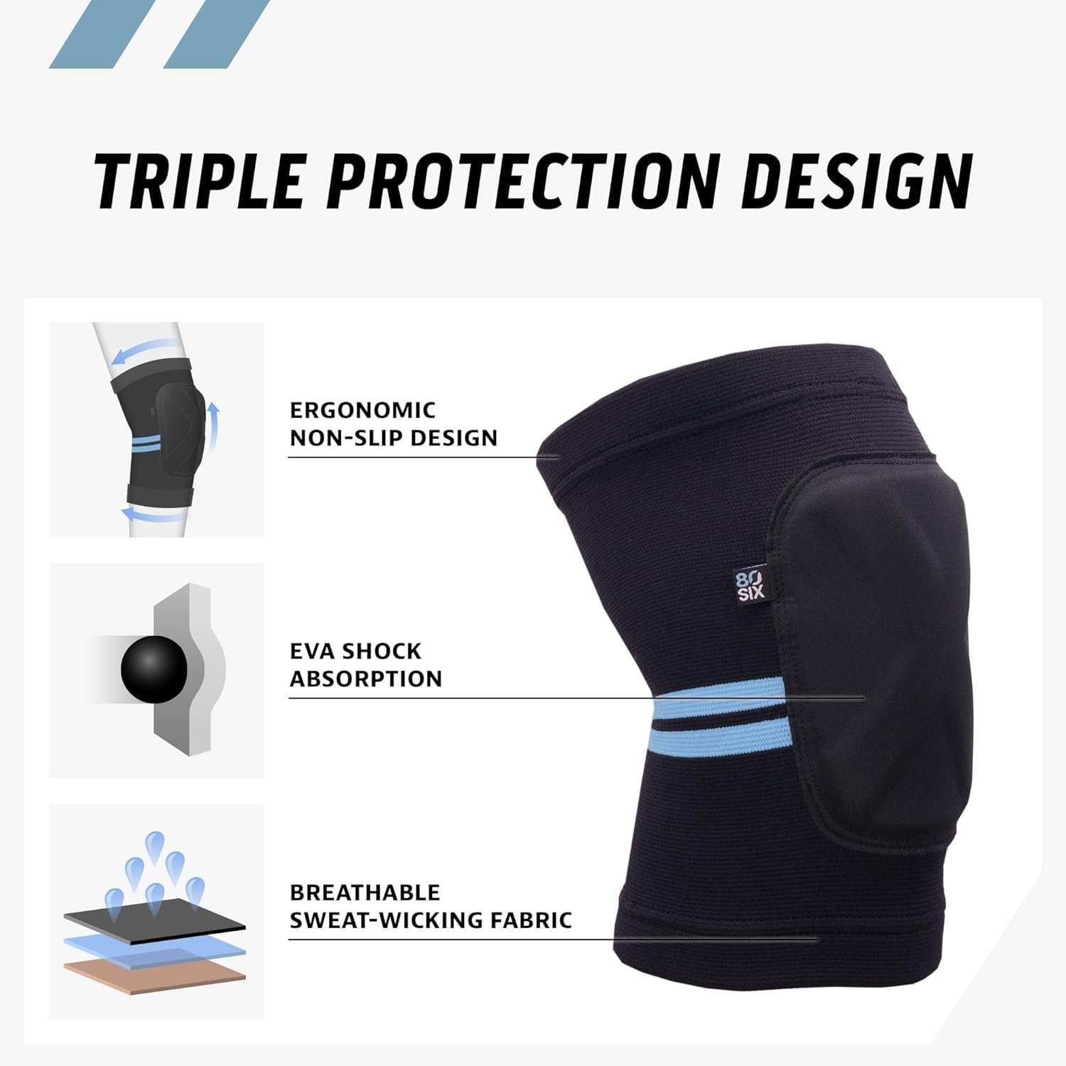 80SIX Stealth Pad Set – Soft, Shock-Absorbing Knee and Elbow Protectors for Skateboarding, Scooters, Cycling and Volleyball – Suitable for Both Kids and Adults - Image 3