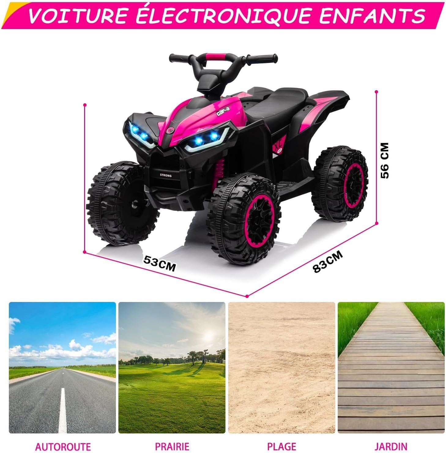 12V Kids Electric Quad Bike with Remote Control, 35W Motor & Metal Body, Ride on ATV Electric Vehicle Toy Car with Music, LED Lights, Horn for Boys Girls Ages 3-8 (83 x 53 x 56 cm) - Image 6