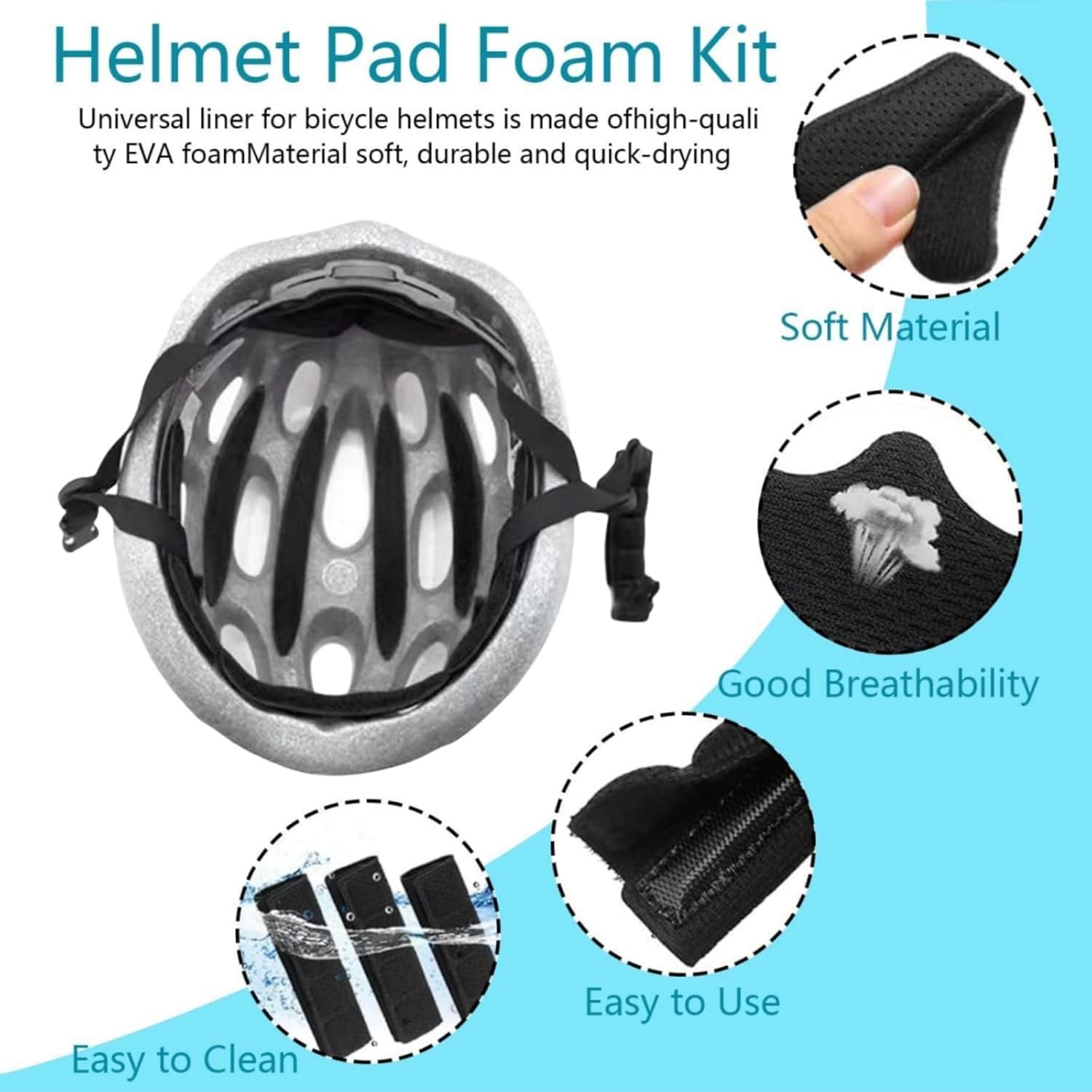 2 Sets Anti-Collision Bicycle Helmet Pad Protective Helmet Foam Padding Kit Soft Comfortable Bicycle Lining Sponge for Motorcycle Cycling (Black) - Image 4