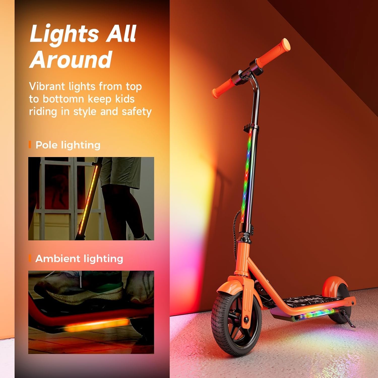 K2Pro Electric Scooter for Kids, 6" Lightweight E-Scooter for Ages 6-12, 150W Motor, Up to 16 KM/H, 10 KM Range, Adjustable Height and Colorful Lights, 3 Speed Modes - Image 3