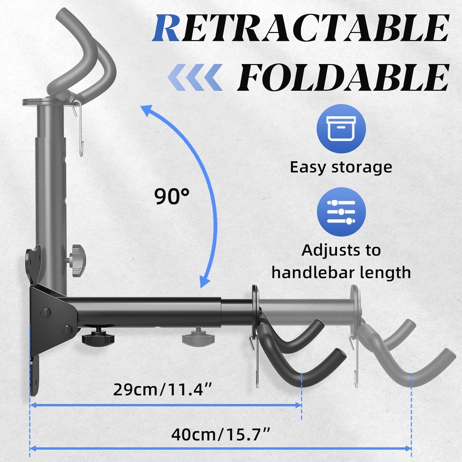 WELDUN Bike Wall Mount, Bicycle Holder, Foldable Bike Rack, Adjustable Distance, with Helmet Hook, Bike Storage Rack for Garage and Indoor - Image 3