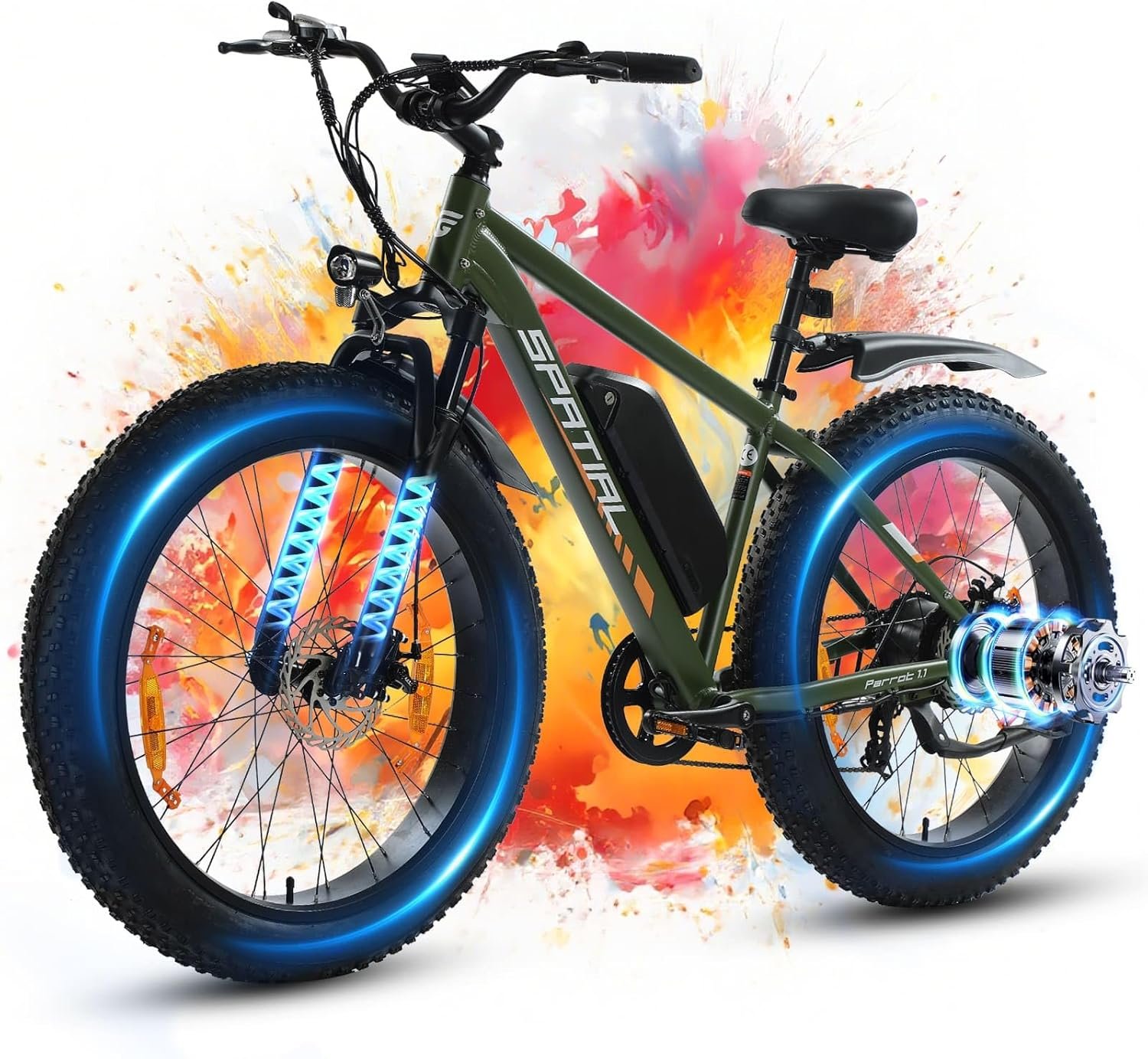 SPATIAL Electric Bike, 26" 4.0'' Fat Tire Mountain Ebike with 48V 13Ah 624 Wh Battery, Up to 104KM Range, 250W 80Nm Motor, LCD Display with 5 PAS, MTB for Adult Man and Woman - Image 9