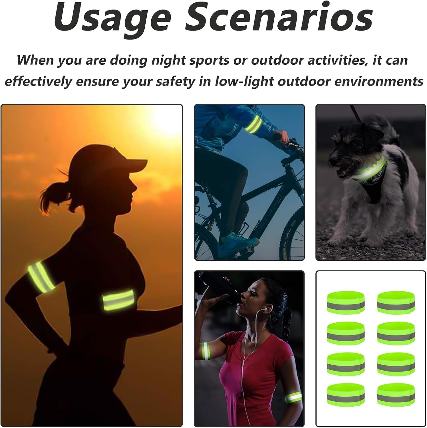 8 Pcs High Visibility Reflective Armbands, Running Safety Gear Reflective Wristbands Adjustable & Bike Ankle Bands, Bright Hi-Vis Arm Straps for Cycling, Walking, Jogging, Motorcycling & Night Sports - Image 5