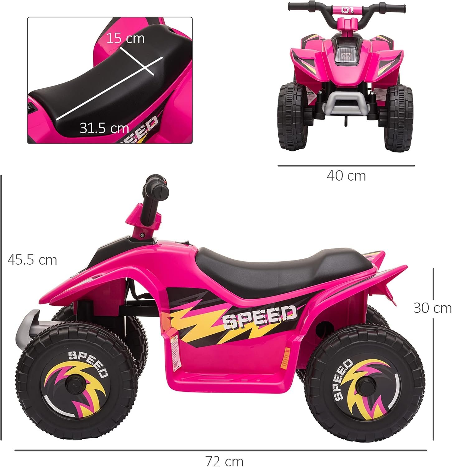 HOMCOM 6V Kids Electric Ride on Car All Terrain Vehicle Toy Quad Bike w/Forward Reverse Functions Toddlers for 18-36 Months Old Pink - Image 7