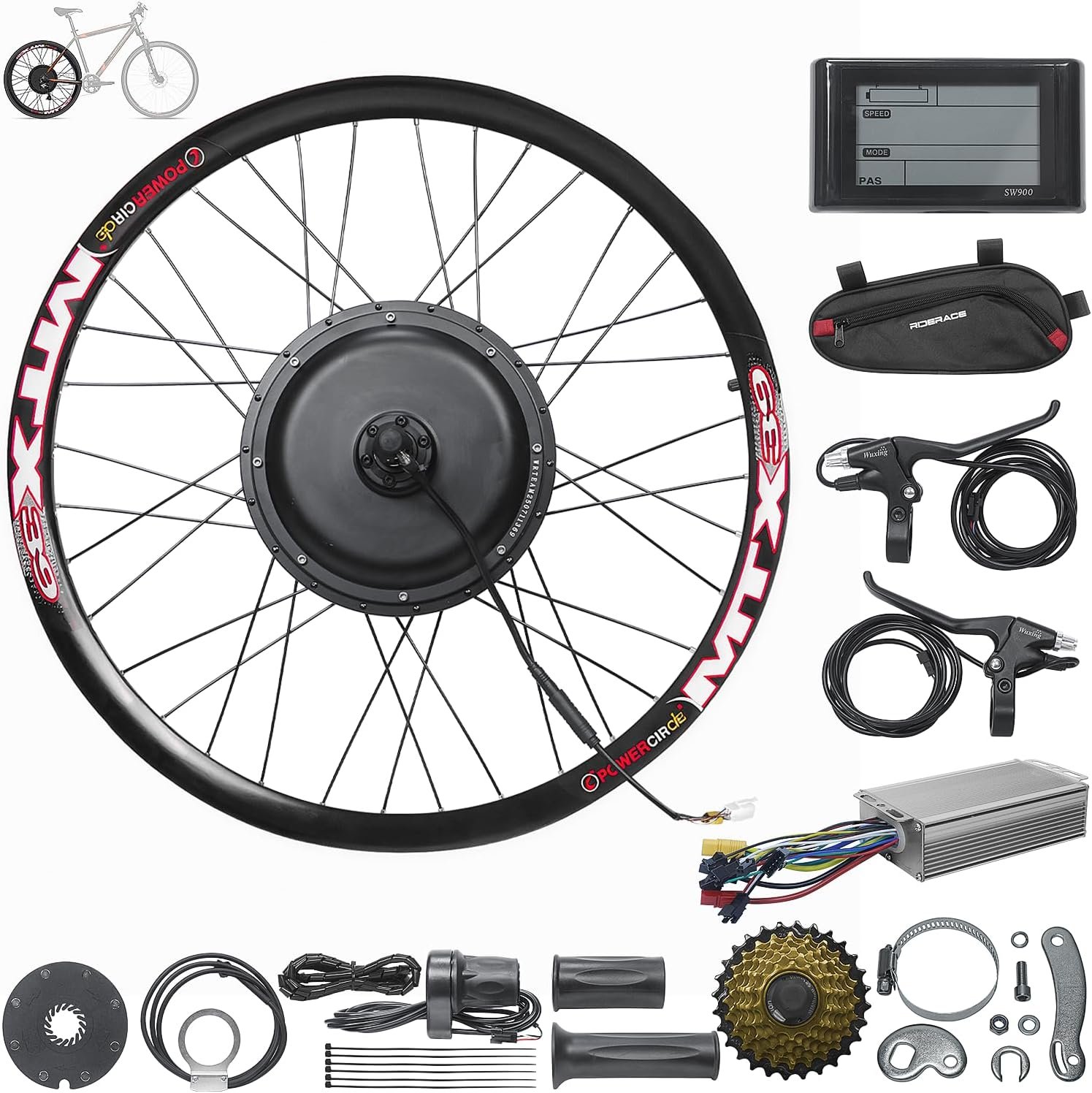 48V 27.5 Inch 30A Controller MTX Rim Rear Wheel E-Bike Conversion Kit, Electric Bicycle Motor Kit with LCD Display & PAS, Programmable Brushless Gearless Motor, Waterproof cable for Mountain Bike