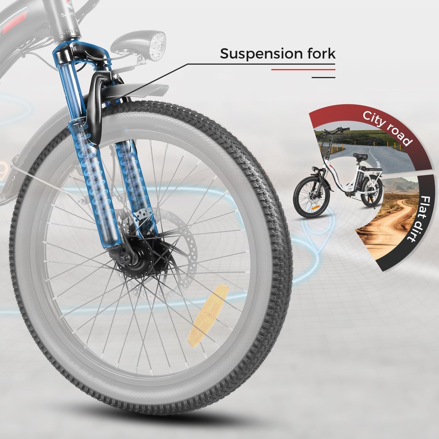 SAMEBIKE Foldable Electric Bike for Adults,20" Fat Tire Ebike with 7 Speed, Max Range 110KM, Dual Shock Absorber, E-bike for Commuting and Off-Road Adventures - Image 8