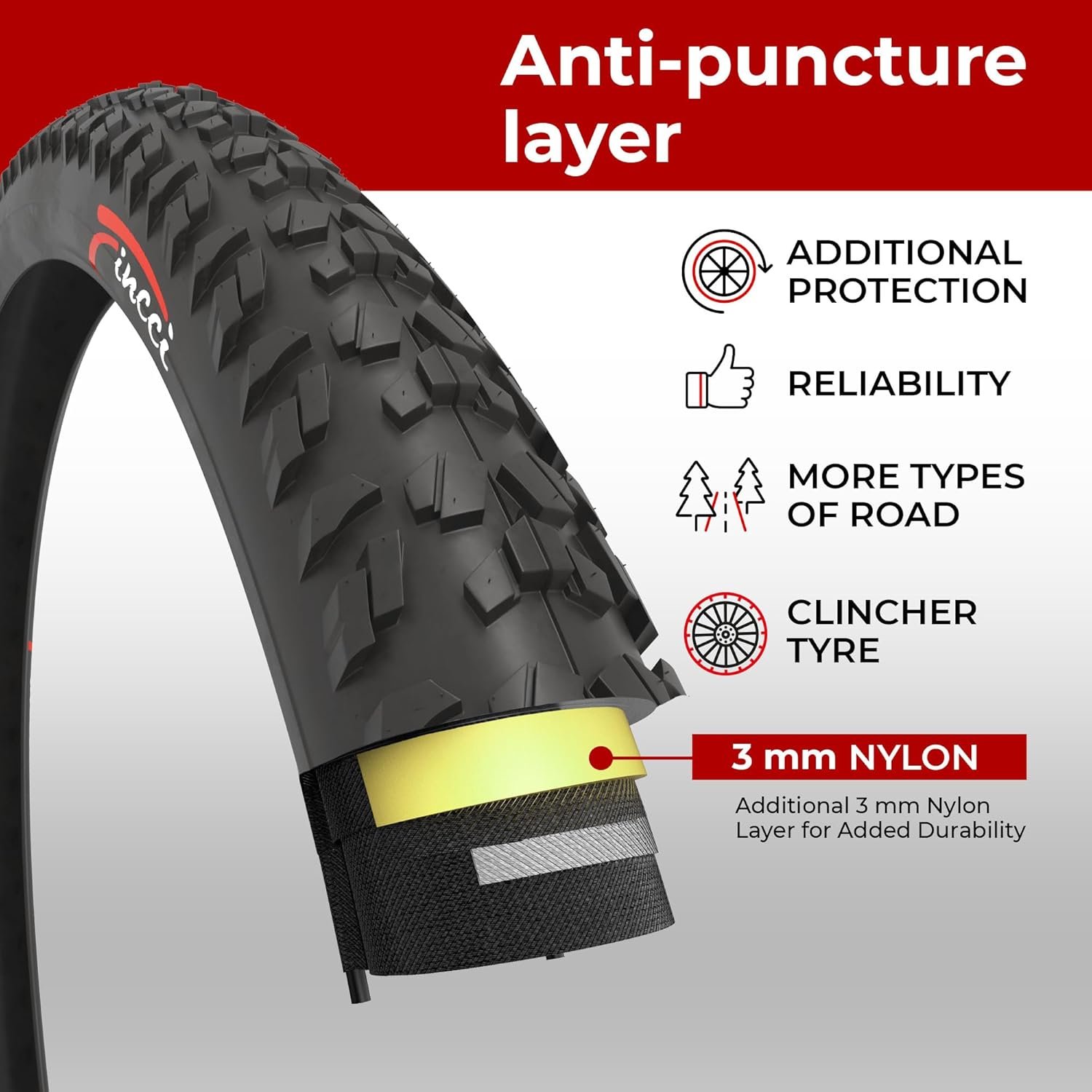 Fincci Bicycle Tyres MTB 26 x 1.95 inch - Foldable Tire 26" with 1 mm Nylon Protection - Tyres 50-559 for Hybrid & Mountain & Electric Bikes for Riding on Mud, Off road, Cross-Country - Image 4