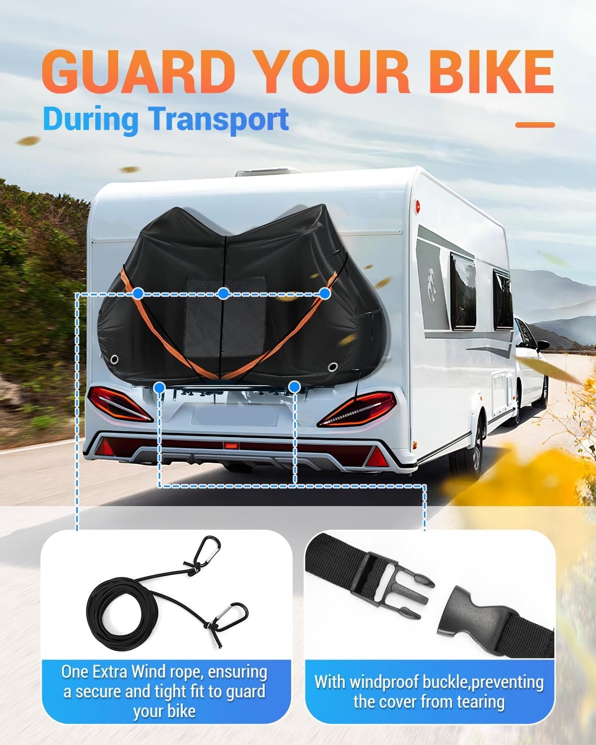 SUPAREE 2 Bikes Bicycle Cover Storage Outdoor Folding Bike Cover Waterproof Bike Covers for Transport 2 Bikes 420D Oxford Heavy Duty for Motorhome Car Hitch Travel Camping Transportation - Image 5