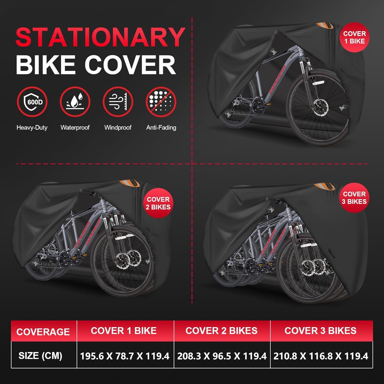 Zettum Bike Cover for 1 Bikes - Stationary Bike Covers for Outside Storage Waterproof Outdoor & Heavy Duty, 600D PU Coating Bicycle Covers for 1 Bike Mountain Bikes, Road Bike, Beach Cruiser Bike - Image 4