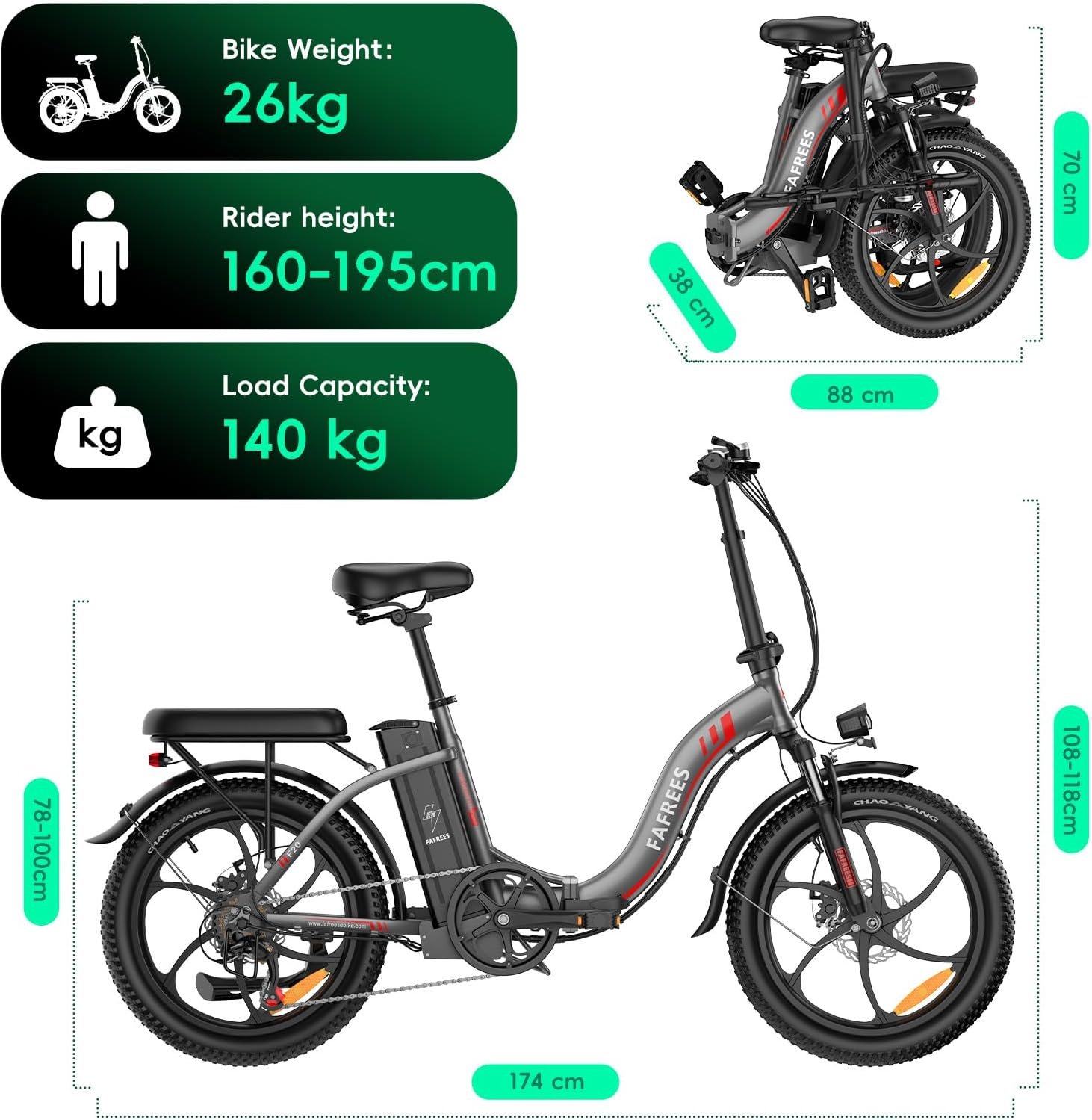 Fafrees F20 Electric Bike for Adults, 20 INCHES Folding E-Bike 250W, 36V 16AH/18AH Removable Battery, 7-Speed City Electric Bicycle - Image 6