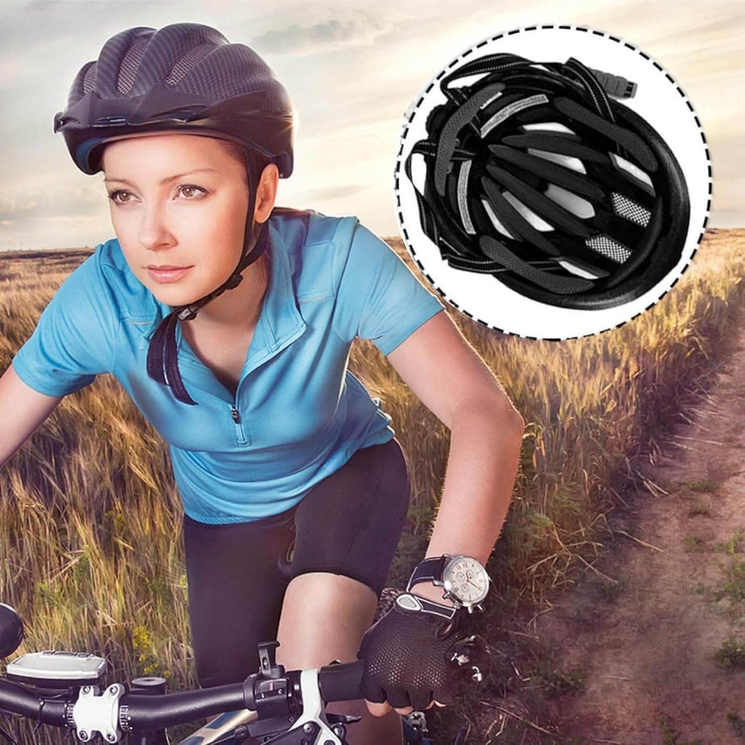 2 Sets Anti-Collision Bicycle Helmet Pad Protective Helmet Foam Padding Kit Soft Comfortable Bicycle Lining Sponge for Motorcycle Cycling (Black) - Image 5
