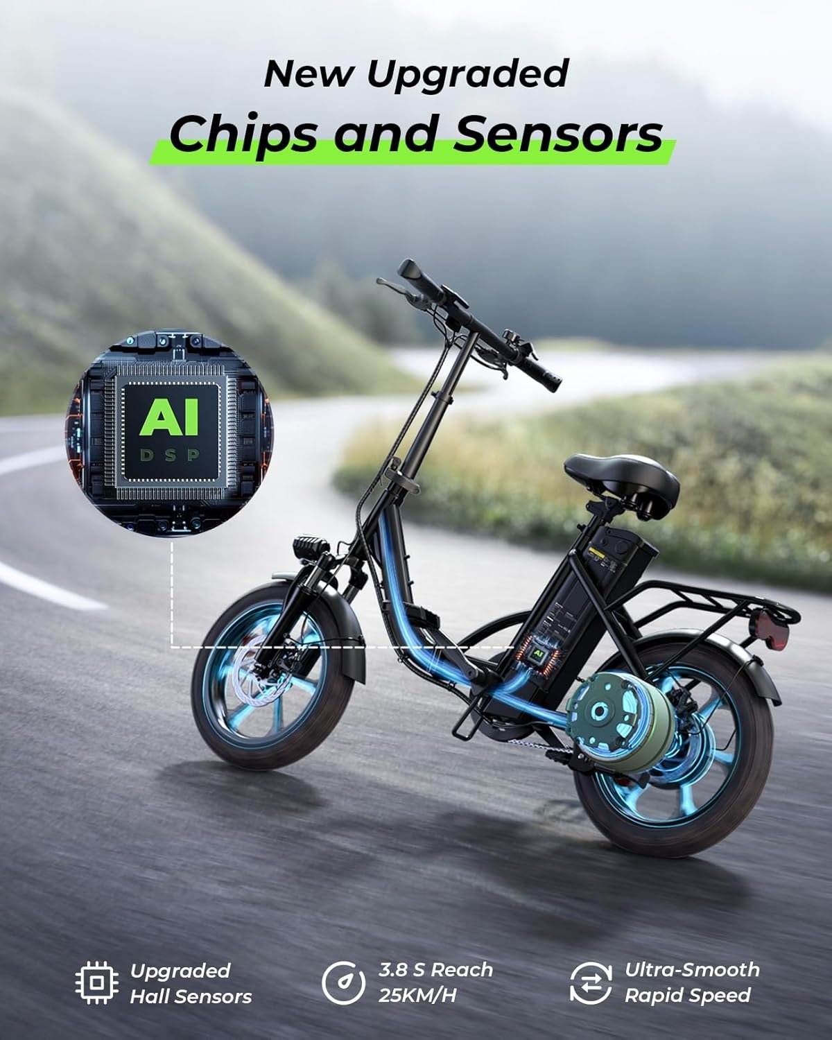 16 Inch Foldable Electric Bikes for Adults, 36V 10.4Ah Ebike with Removable Battery, Pedal Assist Max 88KM , Alloy Steel Frame, 3 Speed Levels, Front Shock Absorber, E-bike for Daily Commuting - Image 4