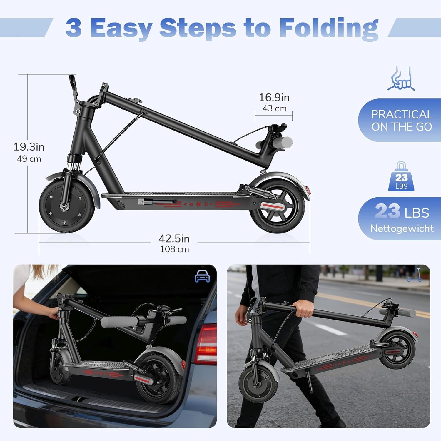 ApexSurge Electric Scooter for Adults,10" Solid Tires,350W Powerful Motor and Max 35/45KM Long Range,Top Speed 25KM/h,Dual Brake Stystem E Scooter, Lightweight and Foldable,APP Control,Max Load 120KG - Image 7