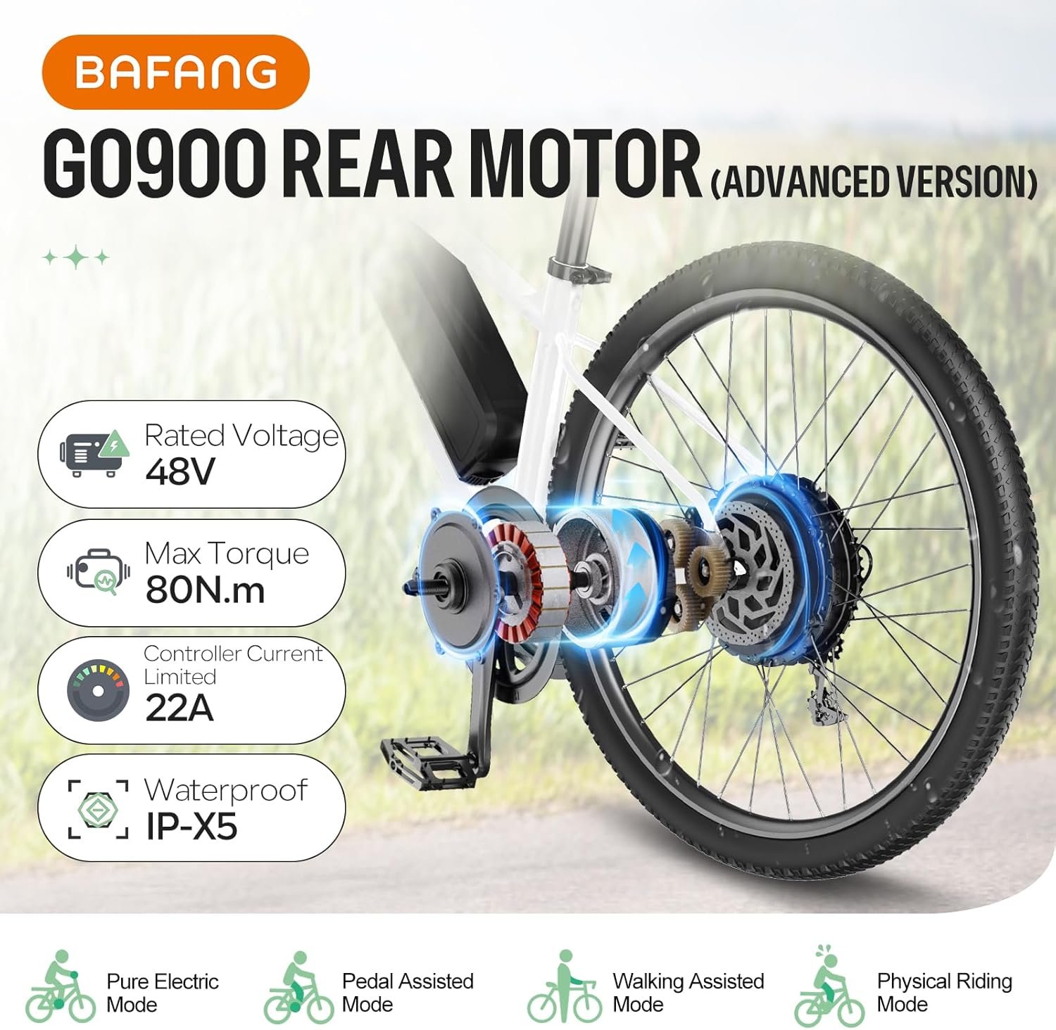 BAFANG 48V G0900 Rear Hub Motor Kit 26" 27.5" 28"/29"/700C Rear Wheel Ebike Conversion Kit with Battery & Display Electric Bike Conversion kit for Mountain Bike Road Bike - Image 2