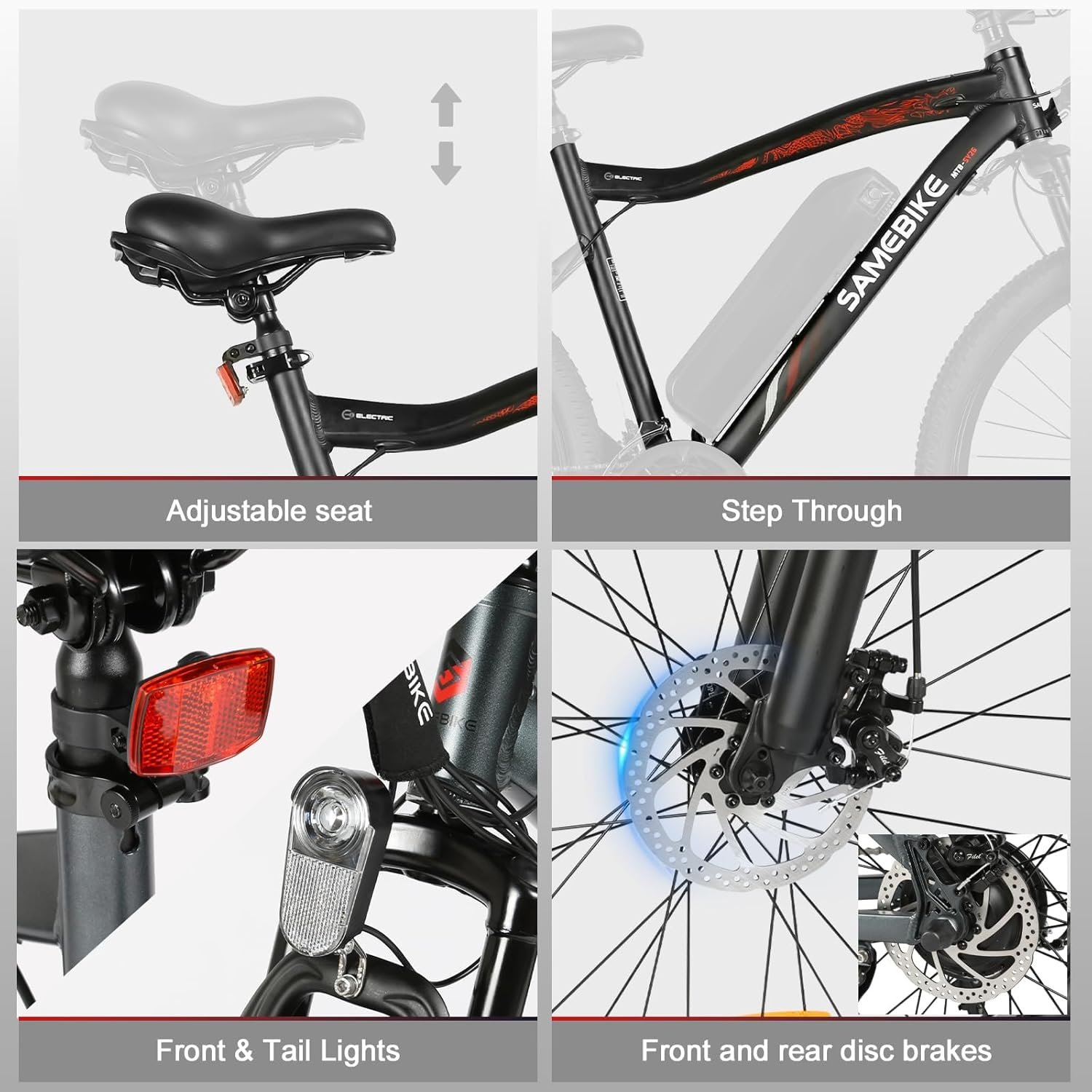 SAMEBIKE 26" Hardtail Electric Bike, Removable Battery 90KM Range(PAS) &25KM/H Top Speed, Mountain E-Bike,Fork Suspension Commuter &Outdoor Electric Bicycle for Adults - Image 4