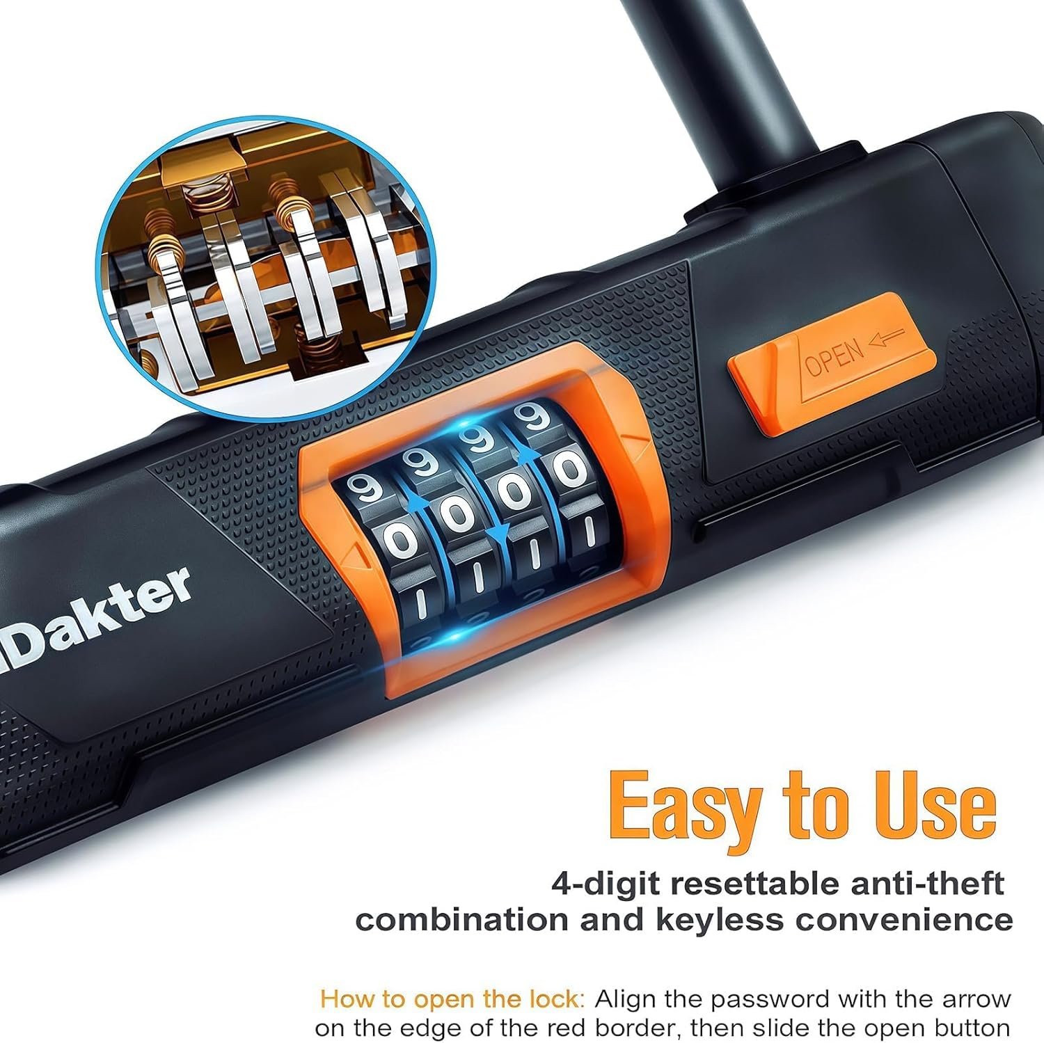 NDakter Bike Lock, Keyless Heavy Duty Combo Bike D Locks, Anti-Theft Combination Bicycle U Lock for Road Bike, Ebike, Electric Bike, Scooter, Mountain Bike - Image 2