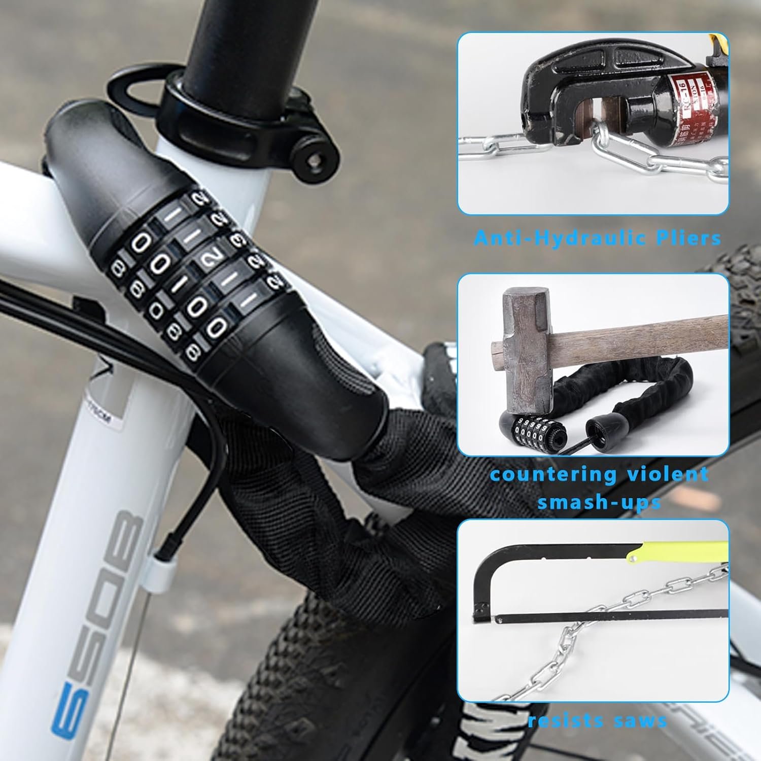 Bike Lock High Security, 90cm Anti-Theft Bicycle Locks, Bike Chain Lock, 5 Digit Codes Bike Combination Locks, Alloy Steel Heavy Duty Cycling Locks for Door Gate Motorcycle Electric Scooter Lock - Image 6