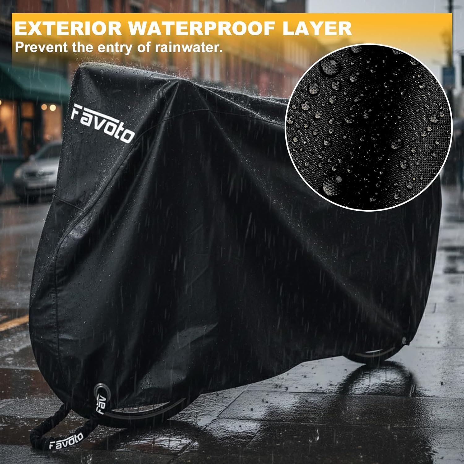 Favoto Bike Cover for 1 or 2 Bikes Waterproof 210T Bicycle Cover Outside Storage UV Protection Windproof Dustproof with Lock Hole for Mountain Bike Road Bike 78.7 x 27.5 x 44 inch - Image 3