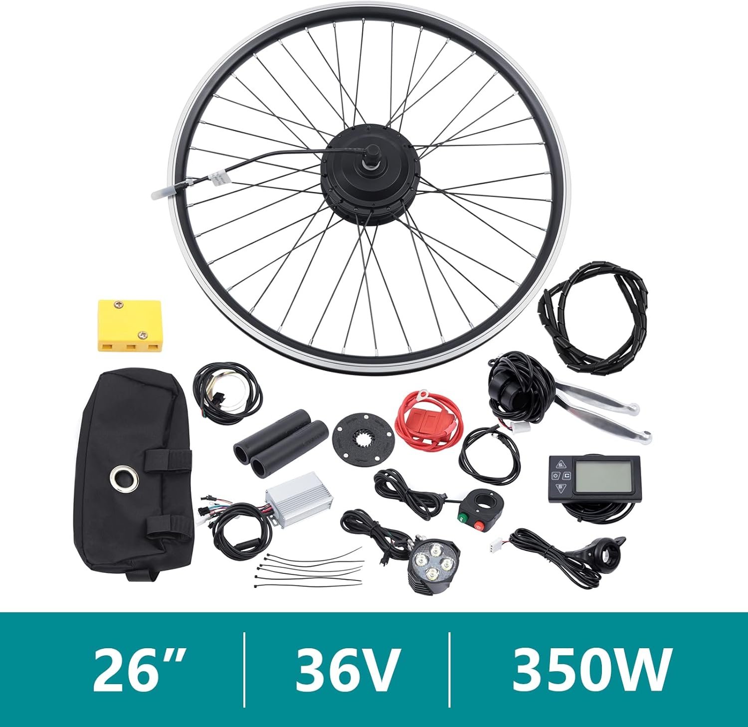 26" Electric Bike Conversion Kit, 350W 36V Front Wheel E-Bike Hub Motor Kit with LCD Display, Bicycle Controller with Controller PAS Brake Lever for 26 inch Bikes 5 Speed Adjustable - Image 6