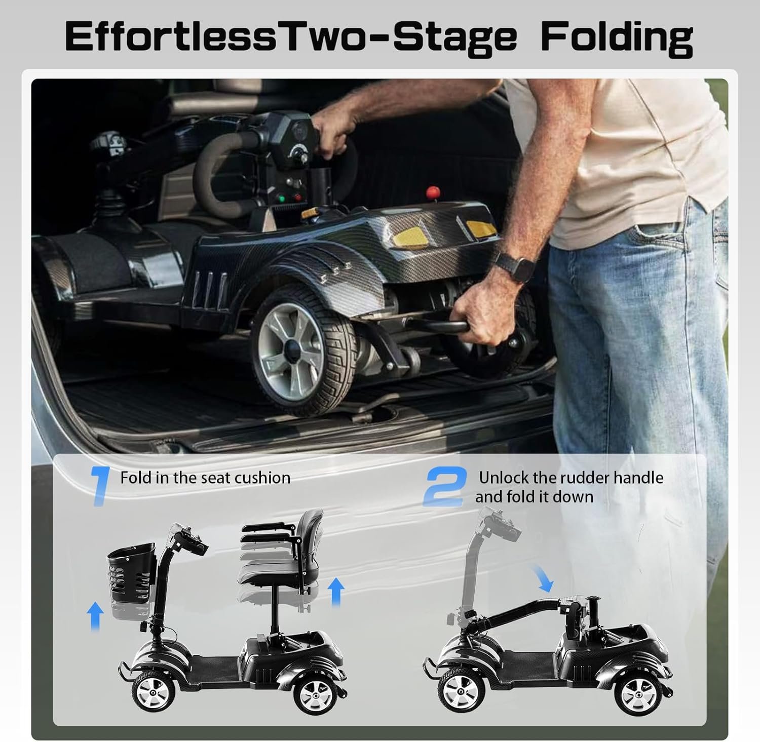 Z02 Mobility Scooters for Adults Electric Mobility Folding Scooter,Lightweight,Removable 12Ah Battery,20km Range,360° Swivel Seat, LED Headlight,Detachable Basket,Ideal for Seniors Shopping and Travel - Image 8