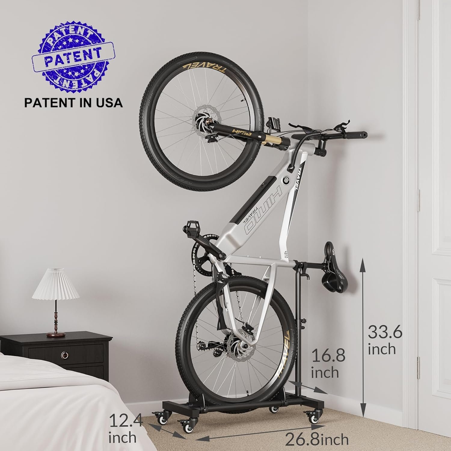 Sttoraboks Freestanding Vertical Bike Storage Stand with Wheels, Stable Floor Bike Racks for Garage/Apartment, Indoor Cycle Storage Rack, Adjustable Height, No Drilling Required, Max 10cm Tire Width - Image 3