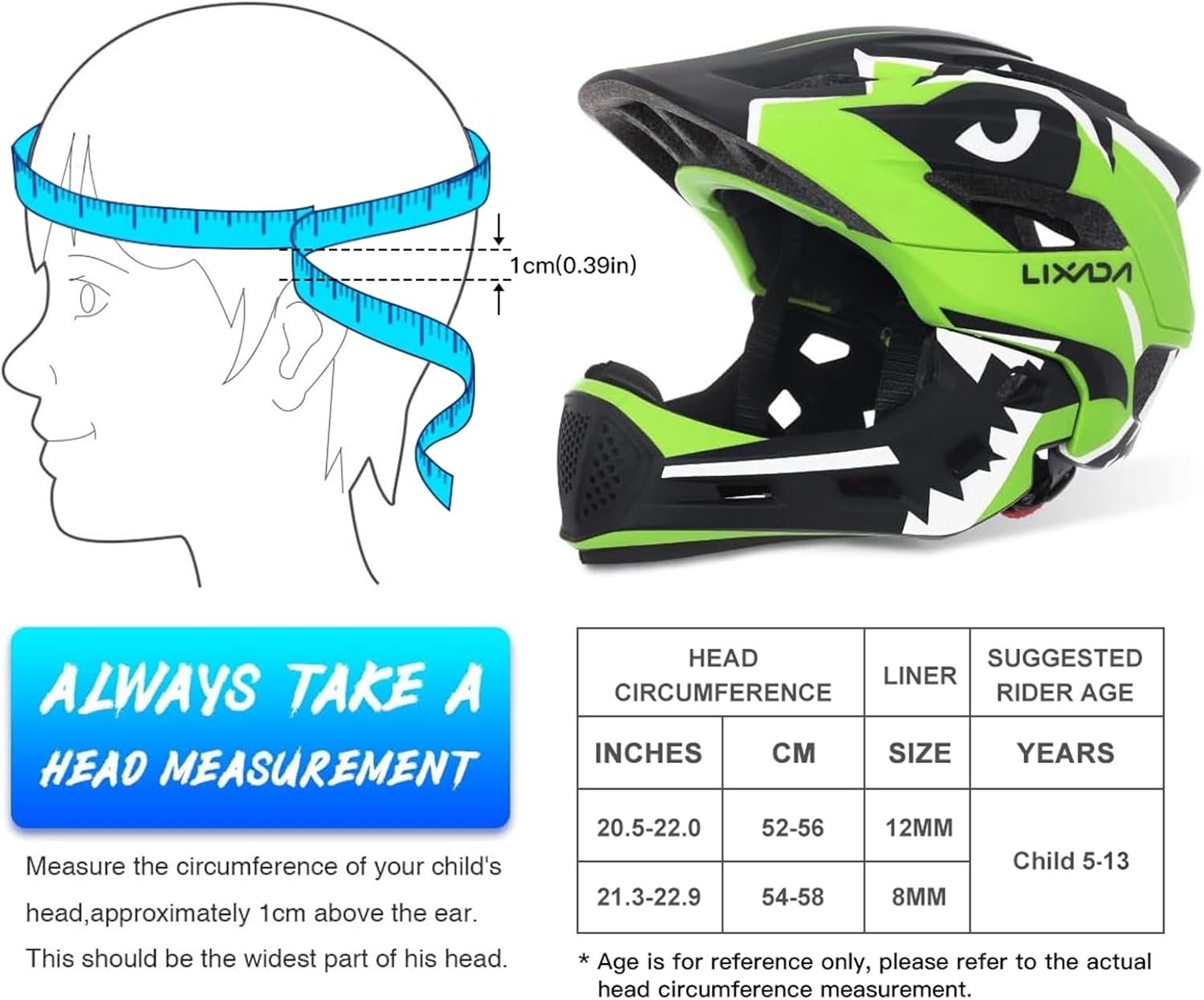 Lixada Kids Full Face Helmet Detachable Full Face Kids Bike Helmet Children Sports Safety Helmet for Cycling Skateboarding Roller Skating - Image 4